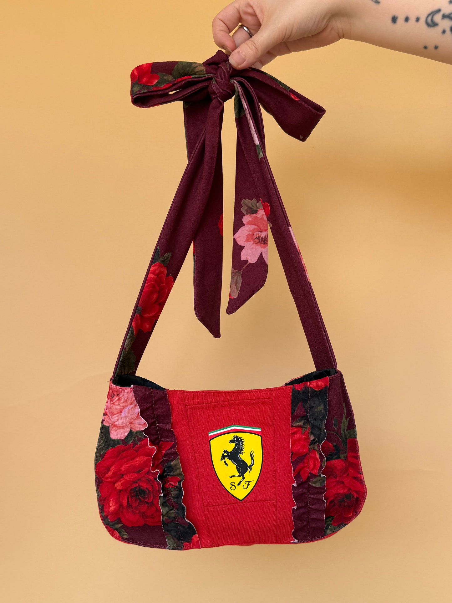 Reworked Ferrari floral front lacing corset with bag - XS