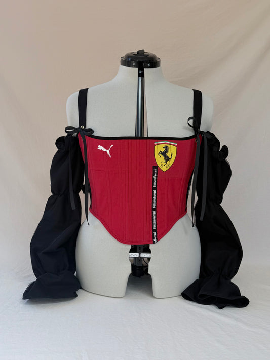 Ferrari Reworked back lacing corset with off the shoulder long sleeve - Size L
