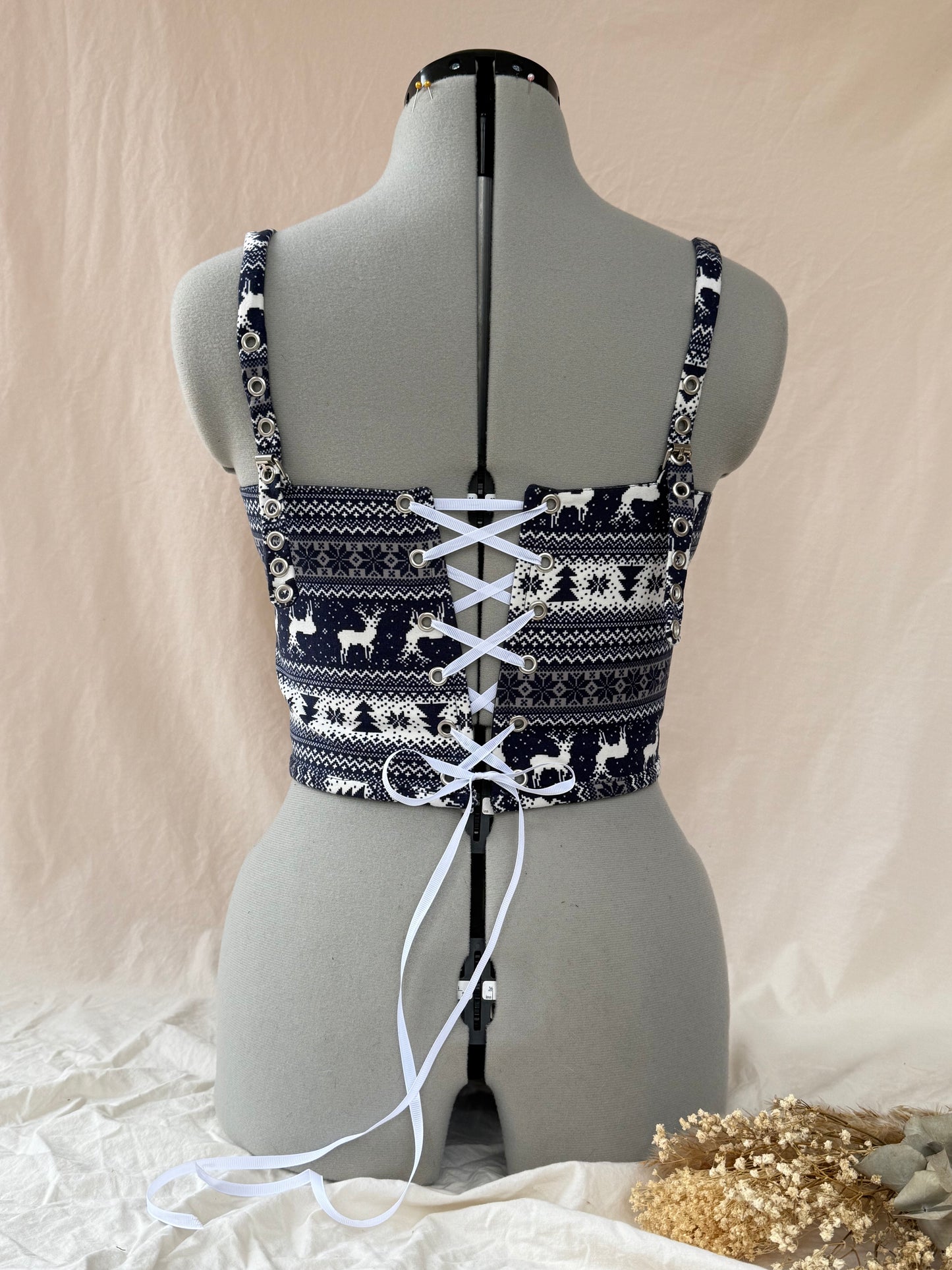 Reworked Festive cropped back lacing corset with Bow detail - XS/S