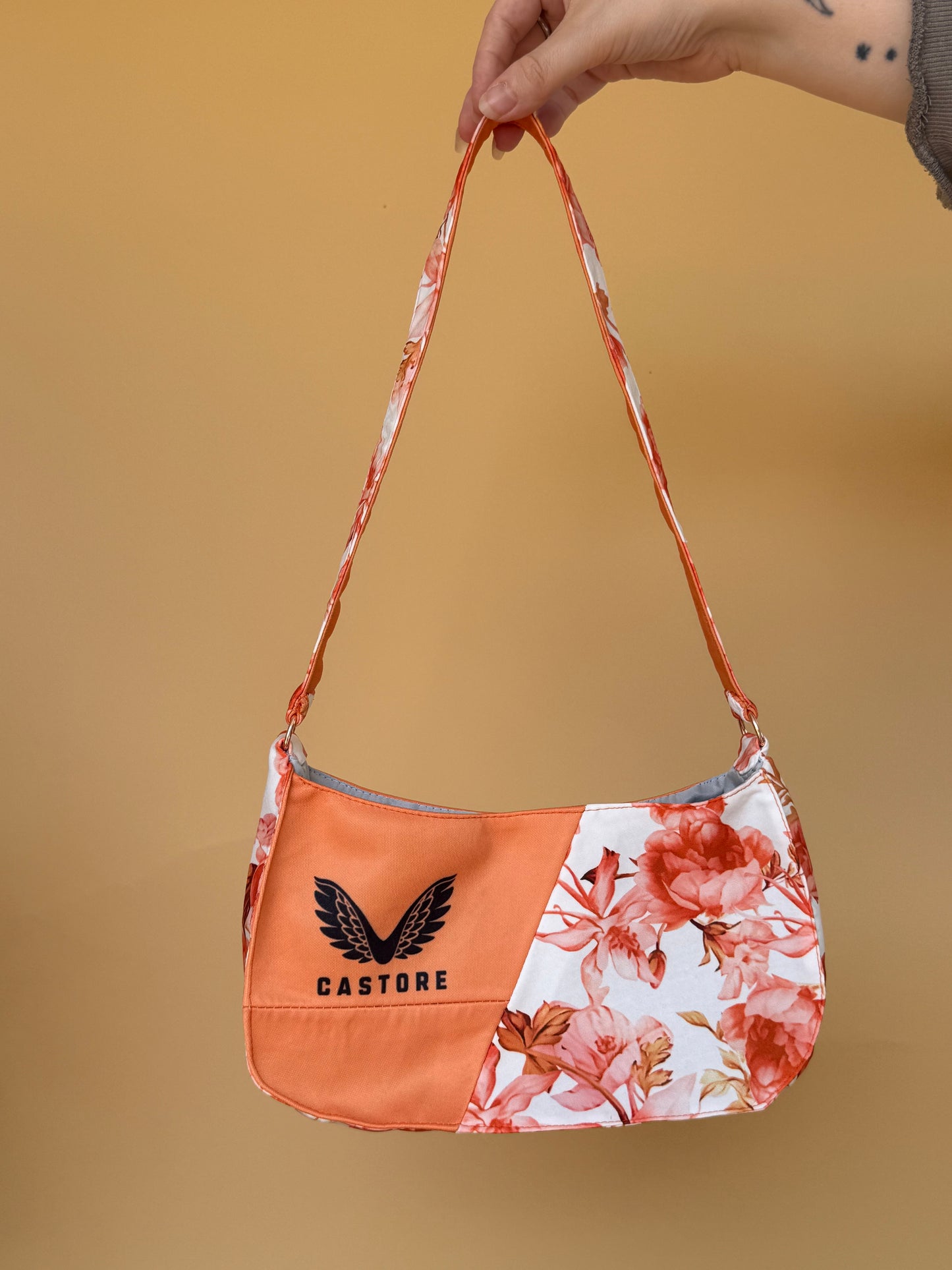 Reworked McLaren floral cropped corset with halter neck and matching bag - XS-S