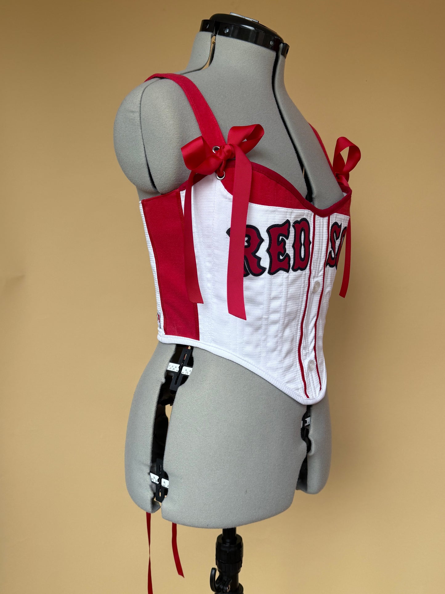 Reworked Boston Red Sox cropped back lacing corset with matching bag - S