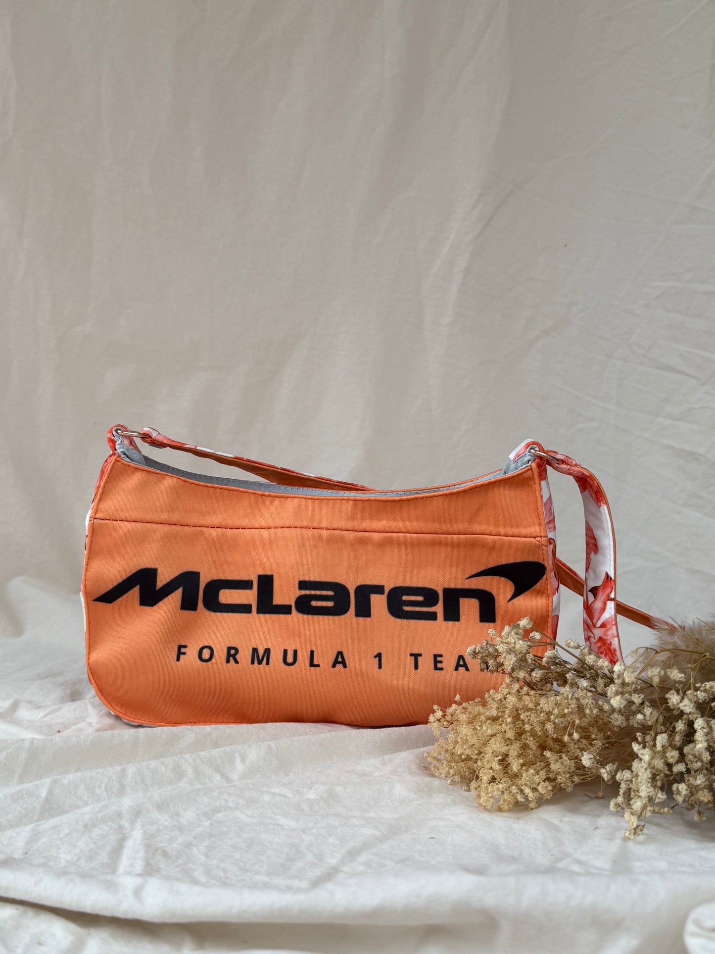 Reworked McLaren floral cropped corset with halter neck and matching bag - XS-S