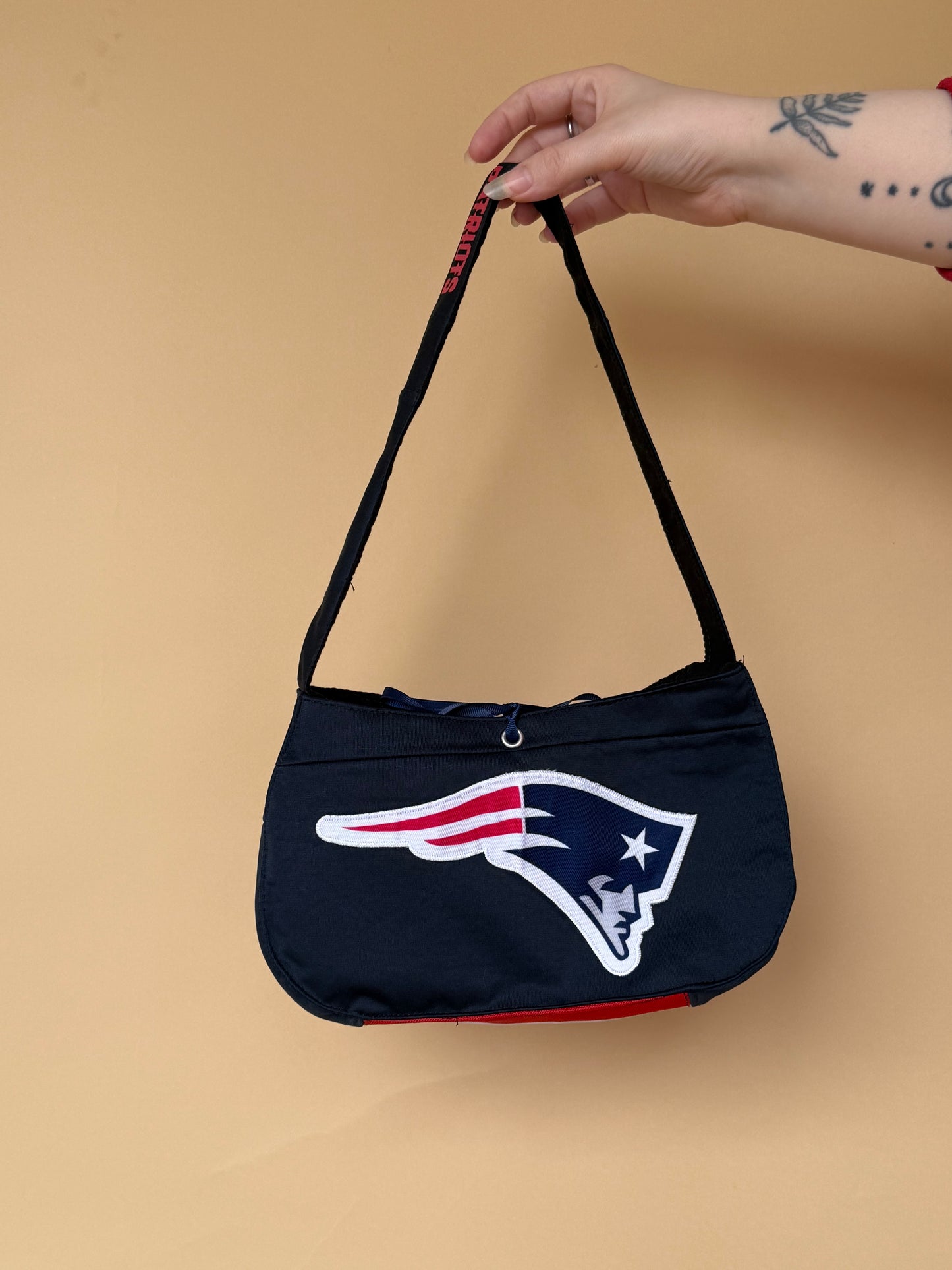 Reworked New England Patriots cropped back lacing corset and matching bag - XS/S
