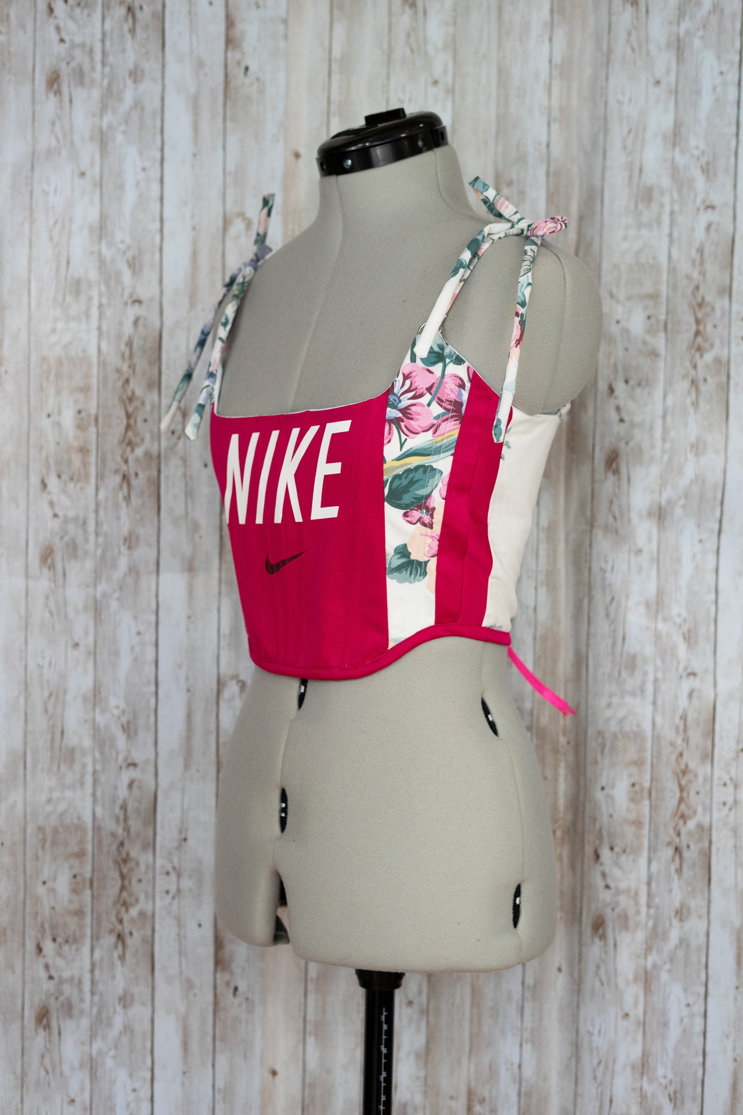 Reworked Nike floral cropped back lacing corset - XS