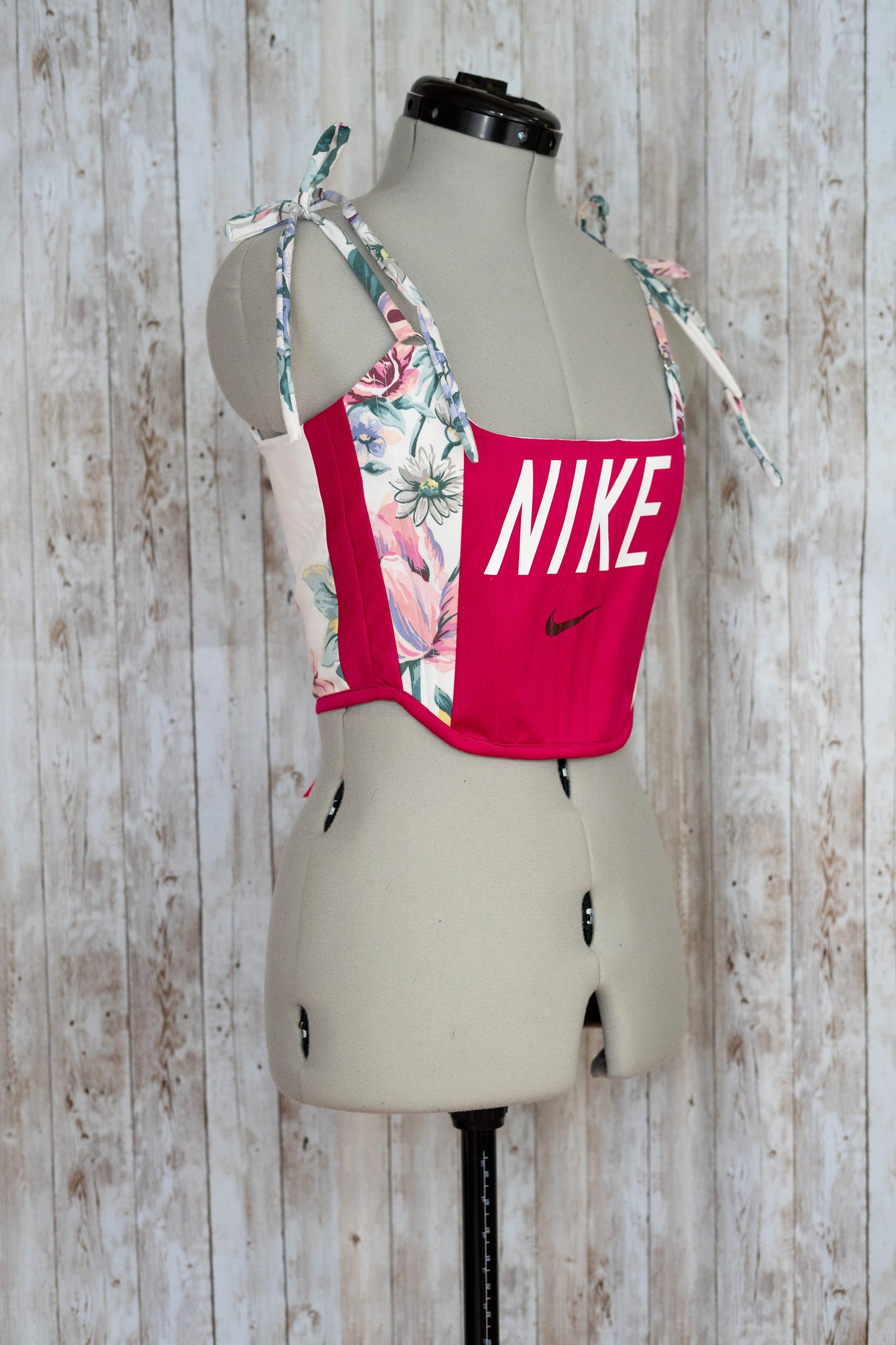 Reworked Nike floral cropped back lacing corset - XS