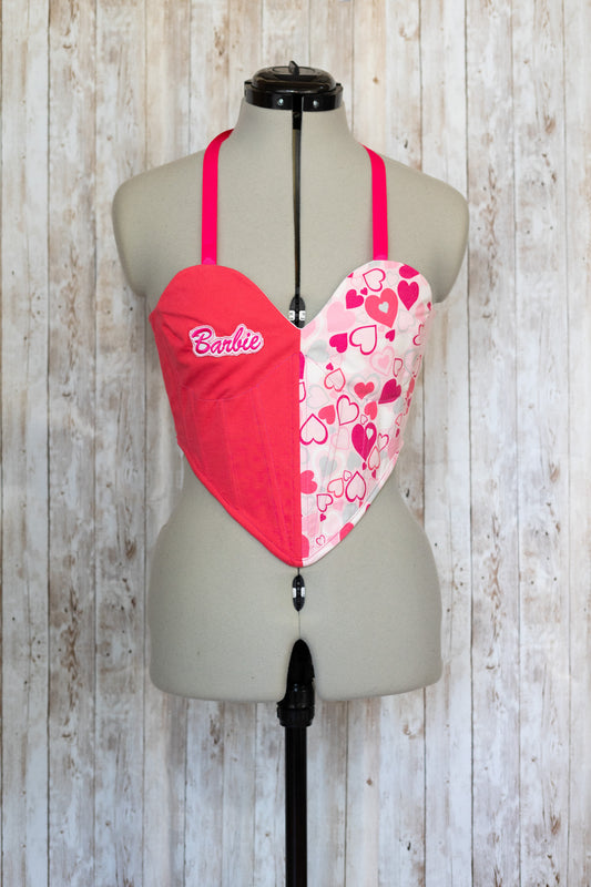 Reworked Barbie cropped back lacing heart corset - XS/S