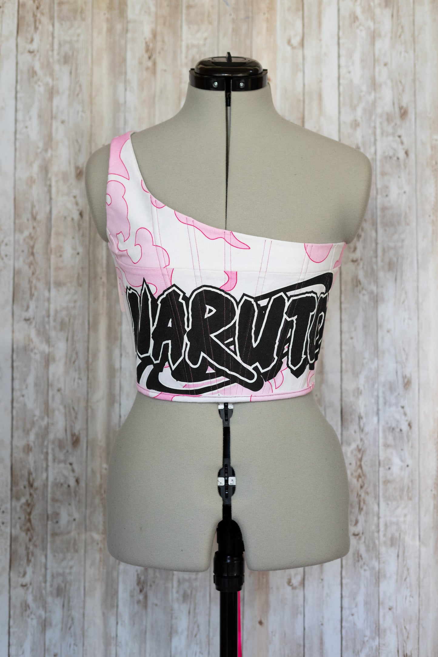 Reworked Naruto cropped one shoulder back lacing corset - XS