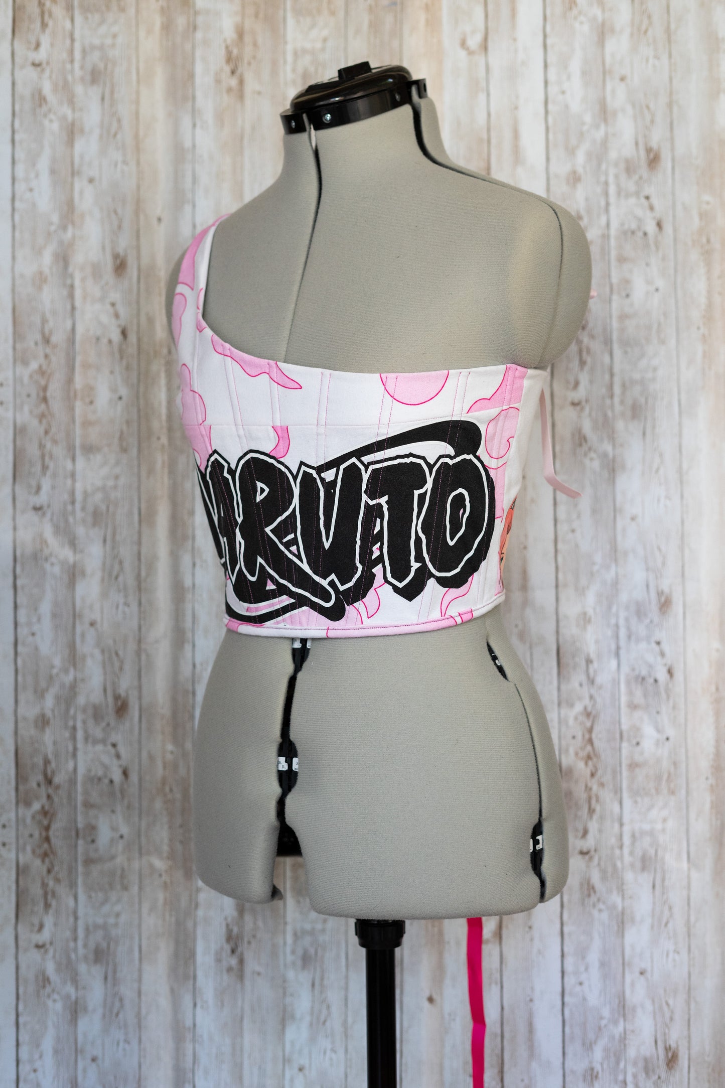 Reworked Naruto cropped one shoulder back lacing corset - XS