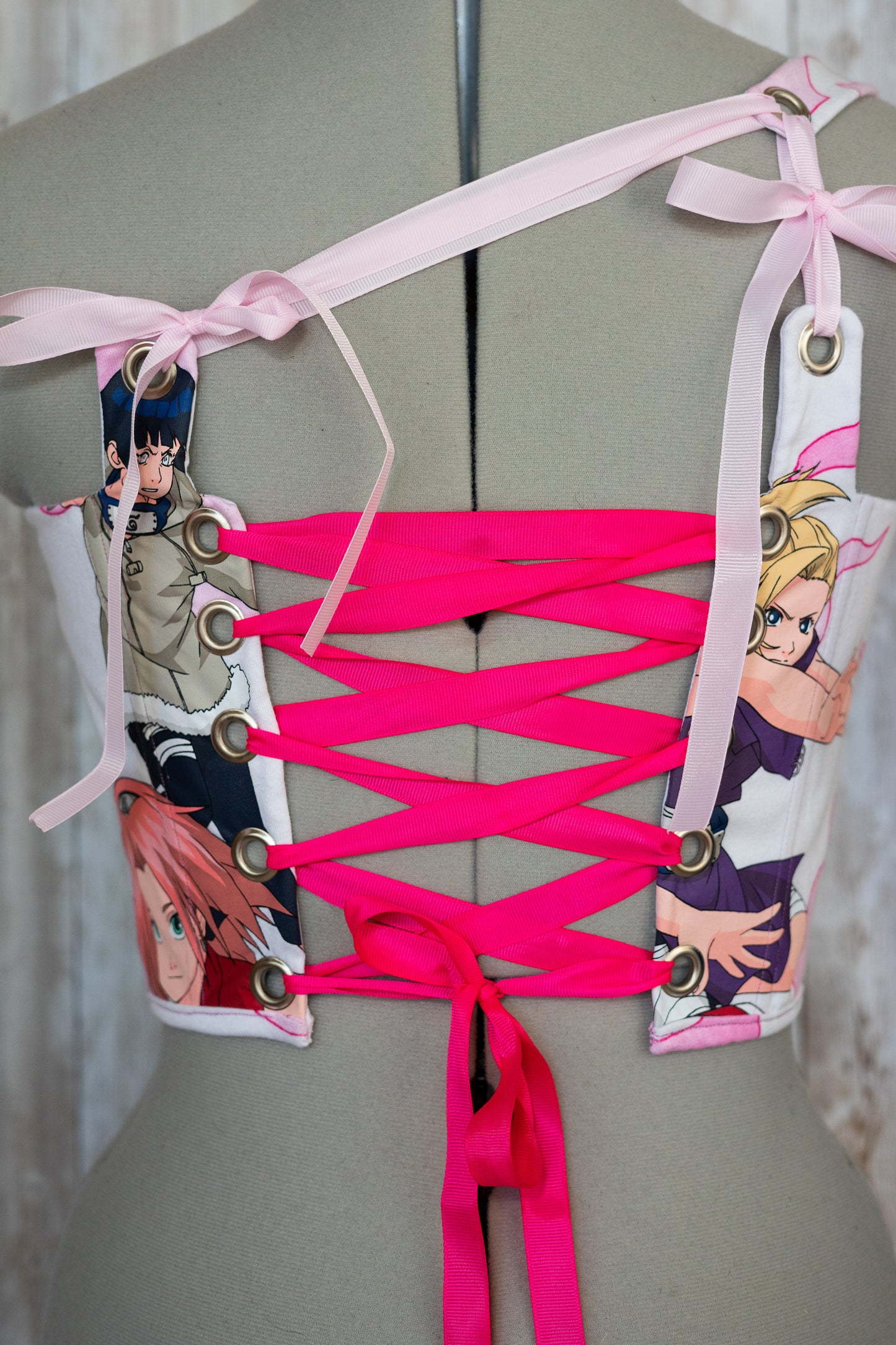 Reworked Naruto cropped one shoulder back lacing corset - XS