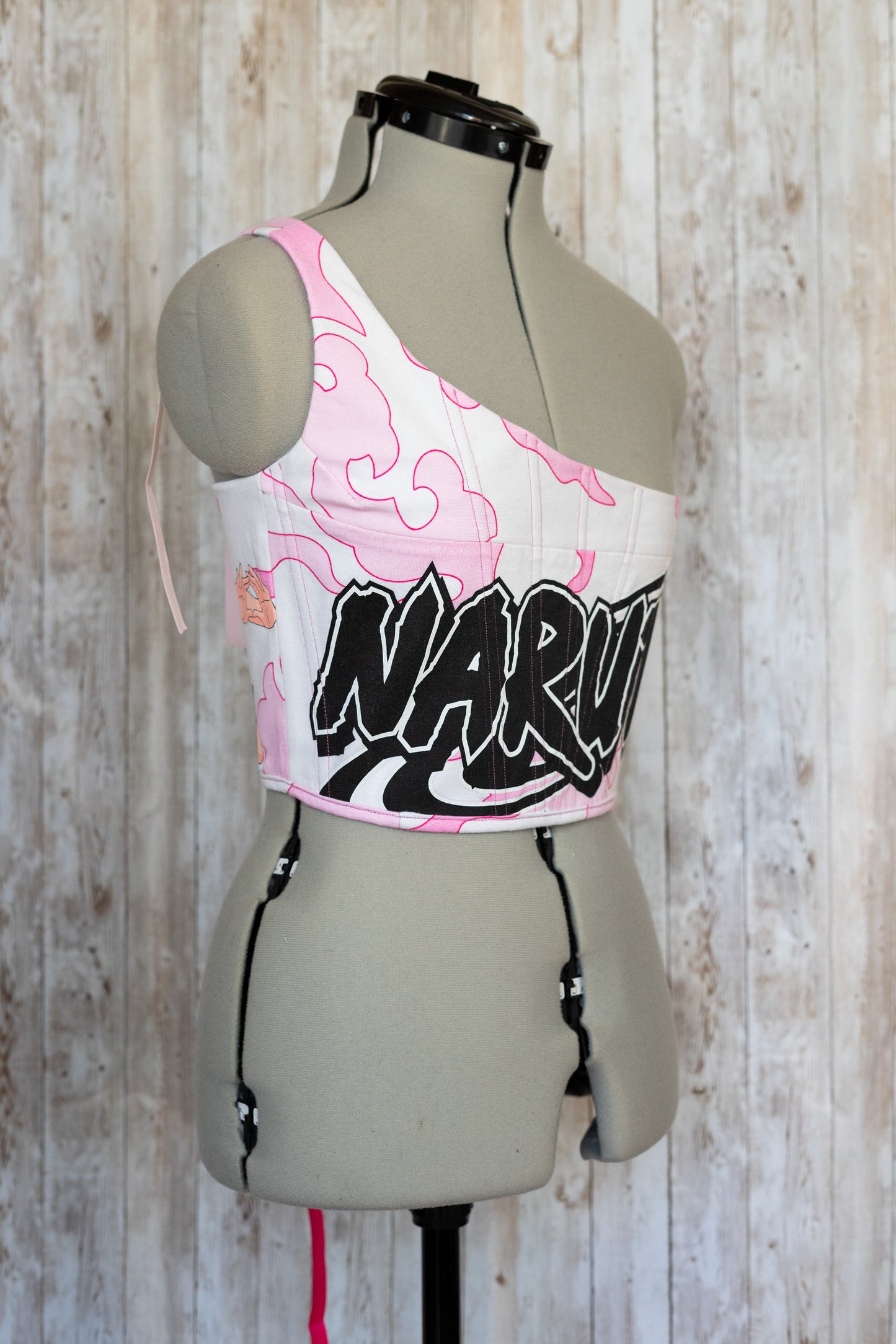 Reworked Naruto cropped one shoulder back lacing corset - XS