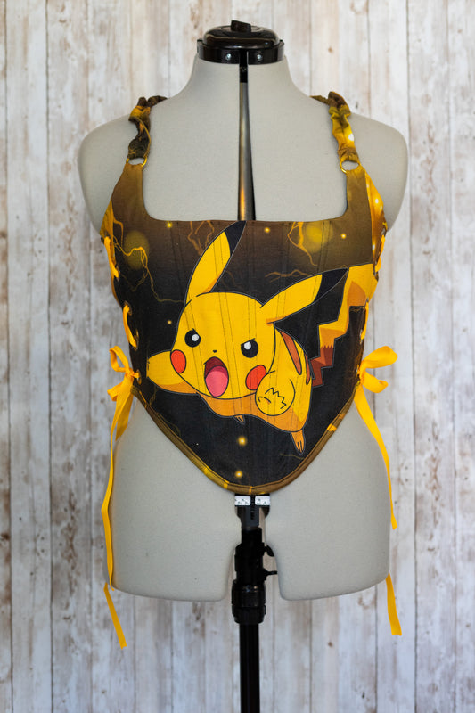 Reworked Pikachu cropped side lacing corset - S