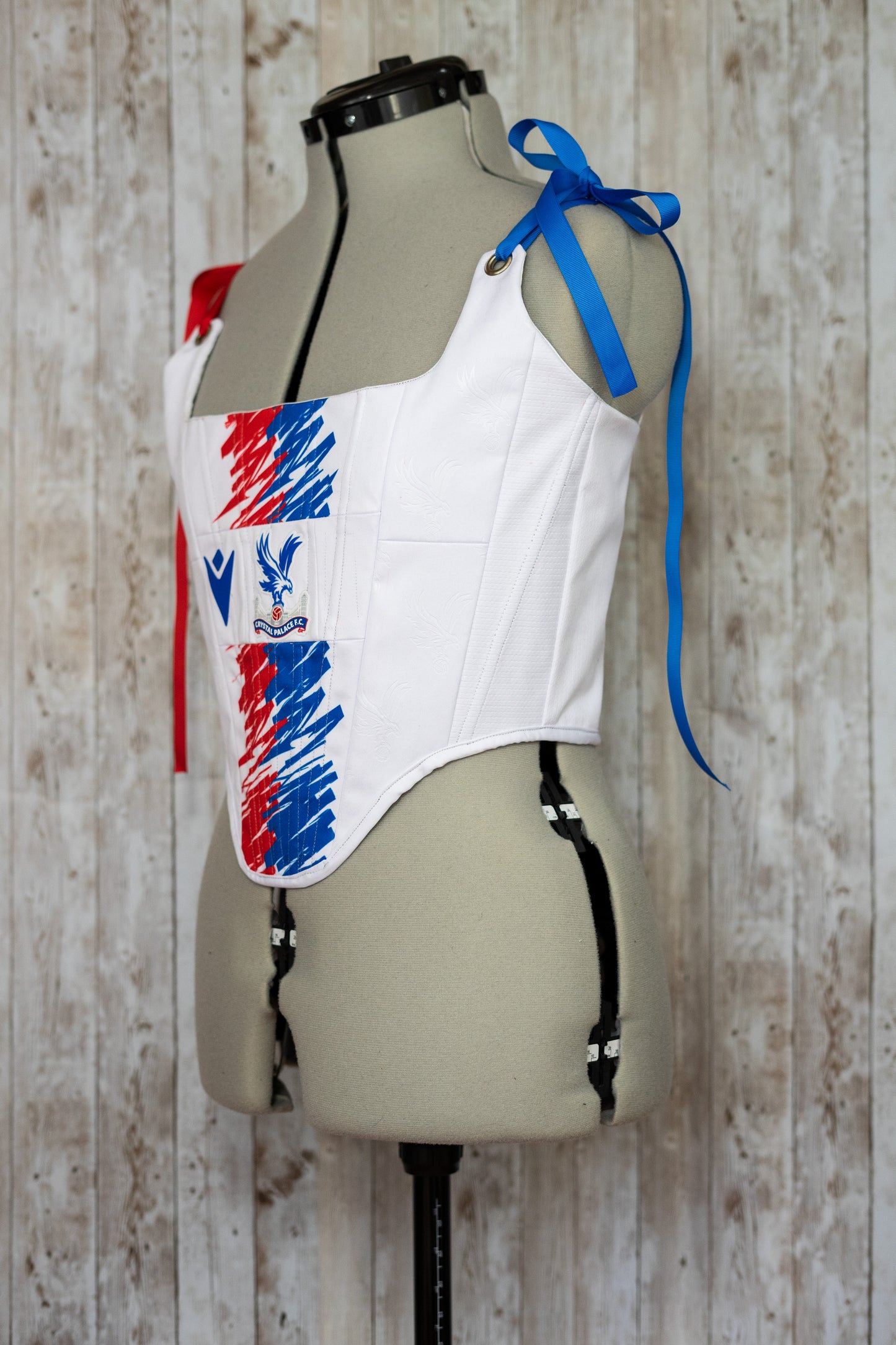 Reworked Crystal Palace F.C white cropped elastic back corset - S