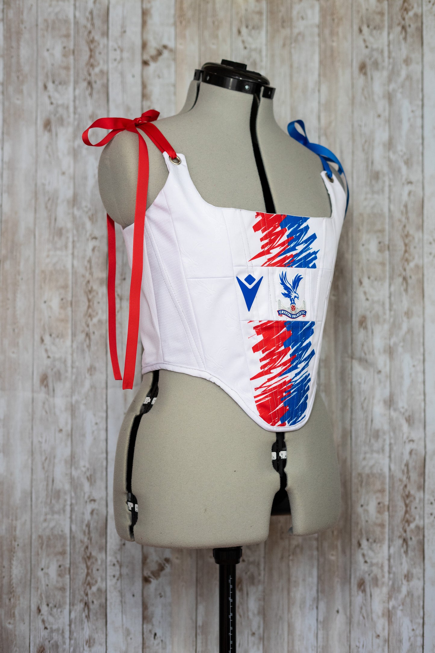 Reworked Crystal Palace F.C white cropped elastic back corset - S