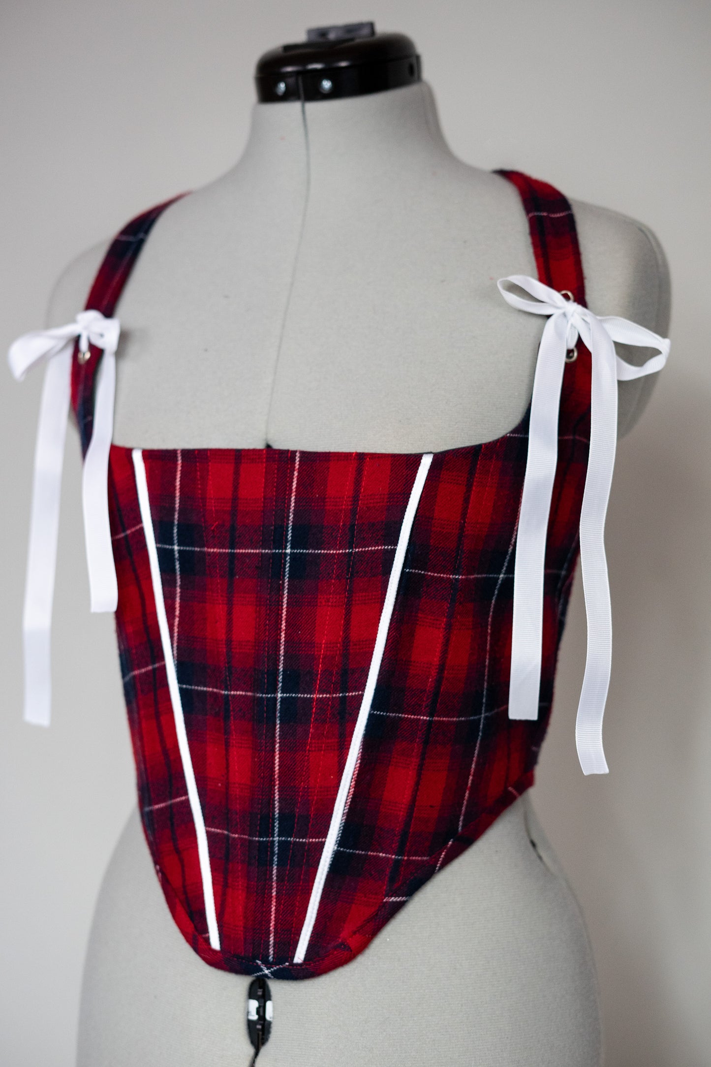 Reworked Red Tartan cropped back lacing corset - XS