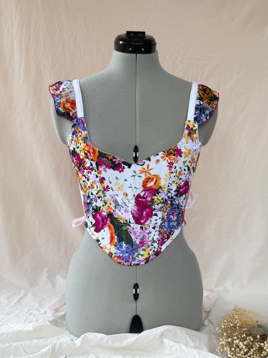Reworked Pink floral side lacing corset - XXS-XS