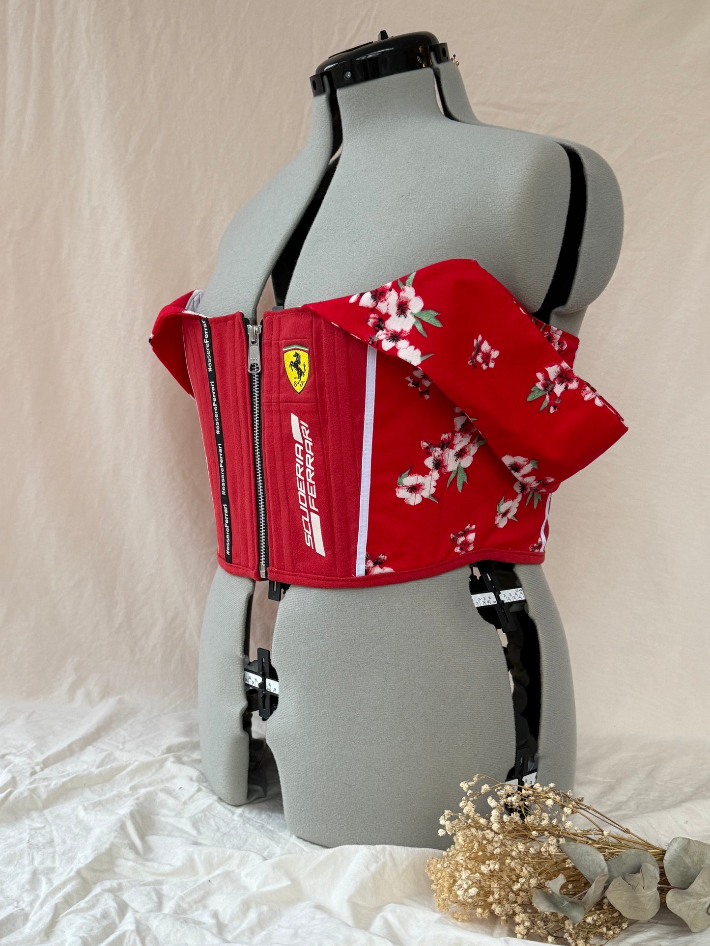 Reworked Ferrari floral off the shoulder corset - M/L
