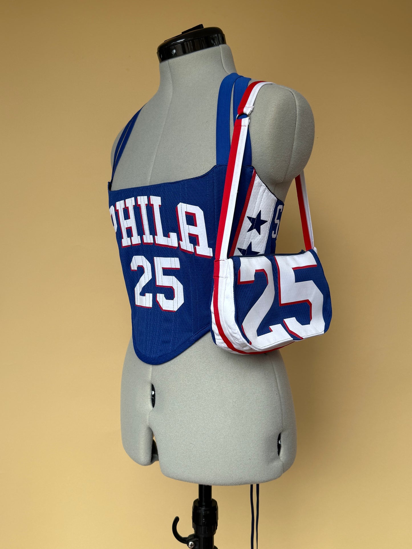 Reworked Philadelphia Phillies cropped back lacing corset - XS/S