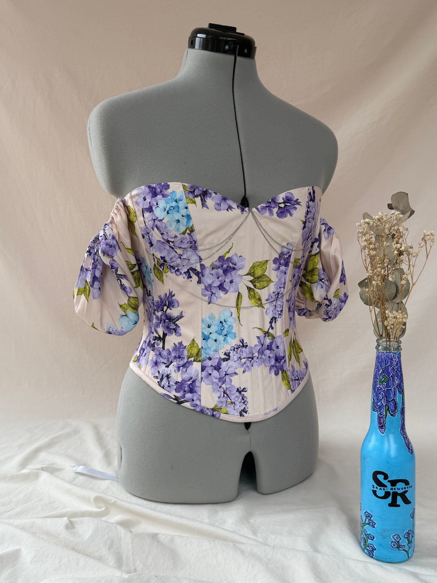 Reworked Floral Wisteria back lacing corset - XS/S