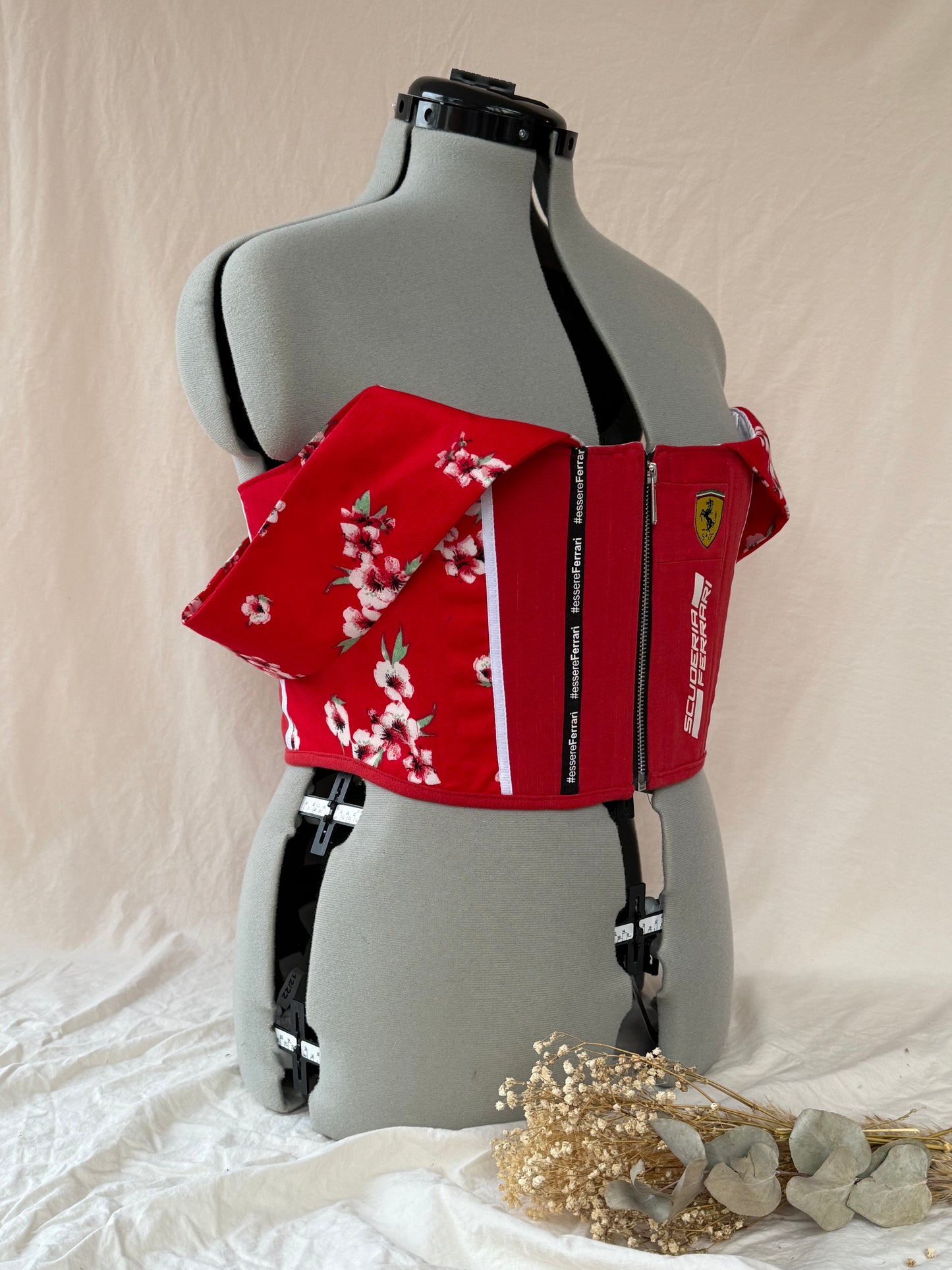 Reworked Ferrari floral off the shoulder corset - M/L