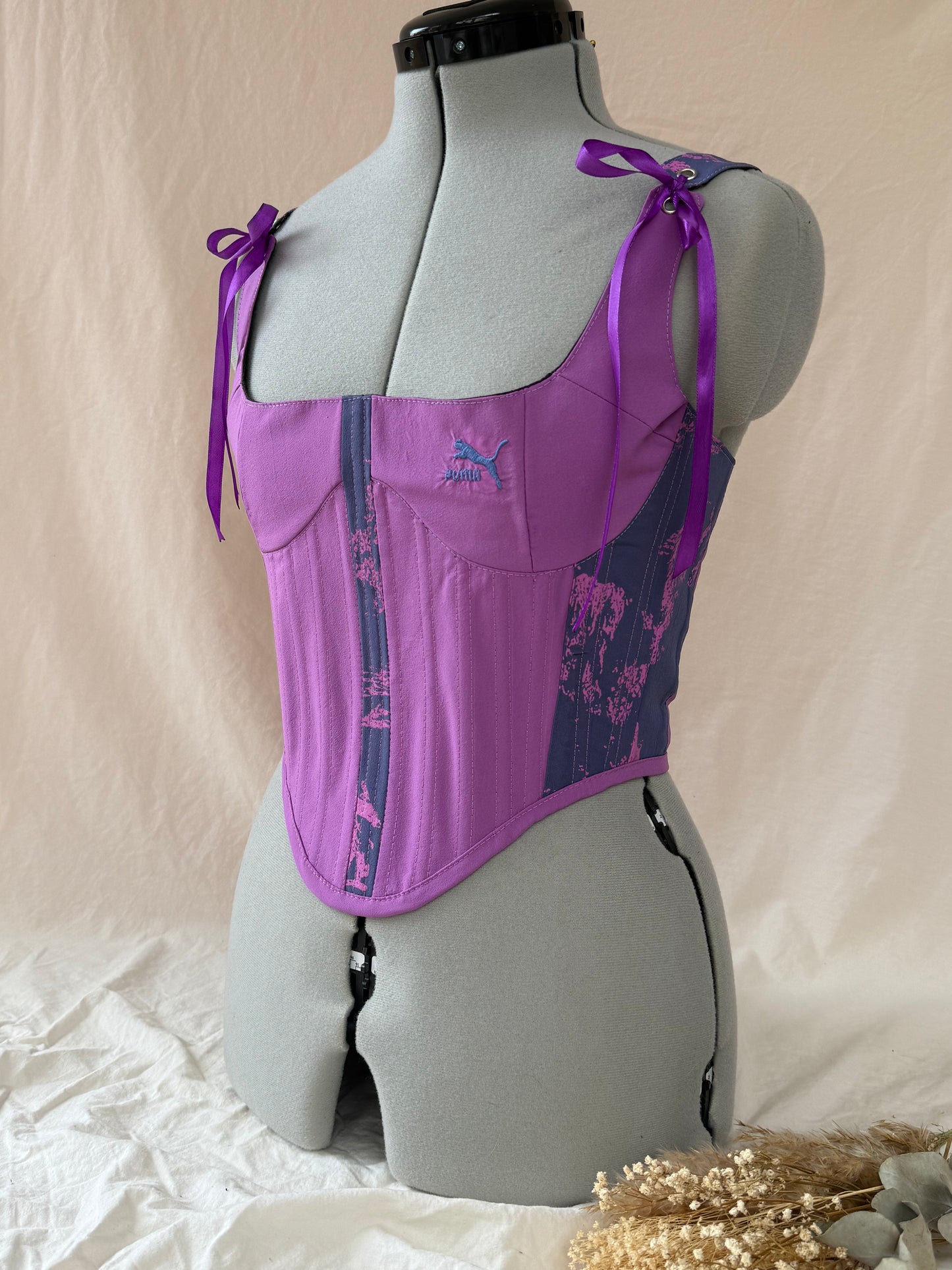 Reworked Purple Puma Cropped back lacing corset - XS/S