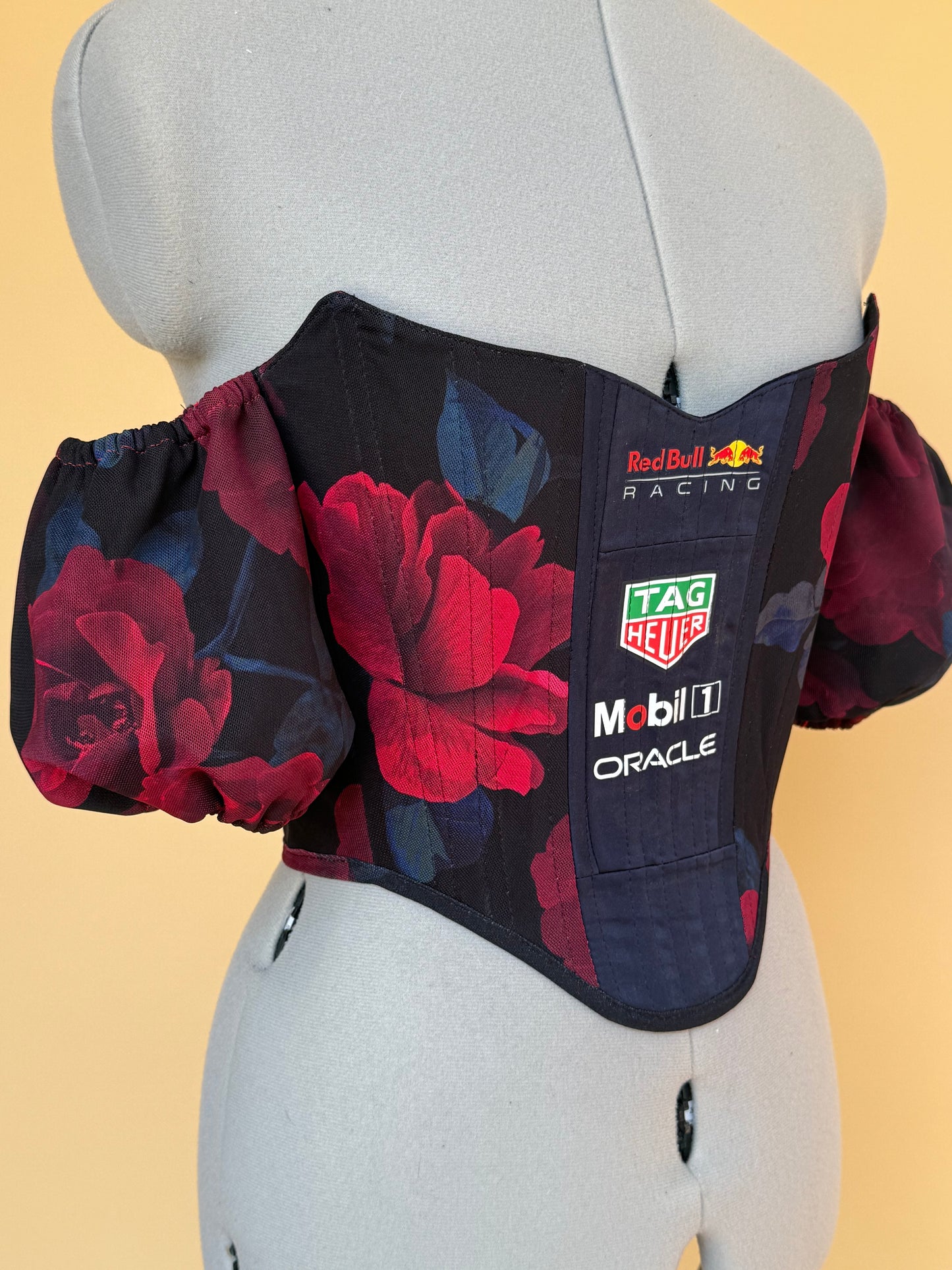 Reworked Redbull cropped back lacing corset with bag -XS