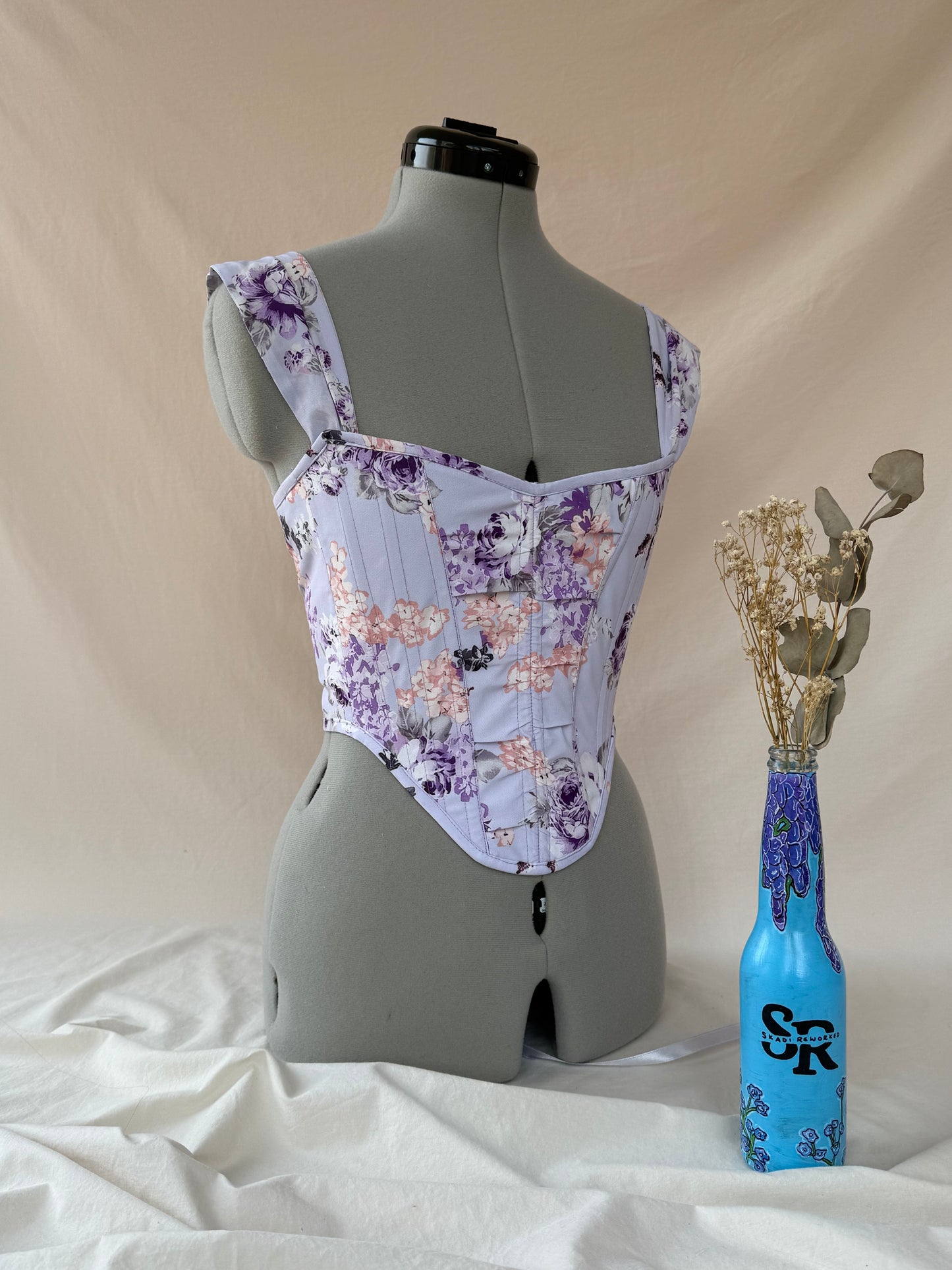 Reworked Floral Ruched back lacing corset - XS