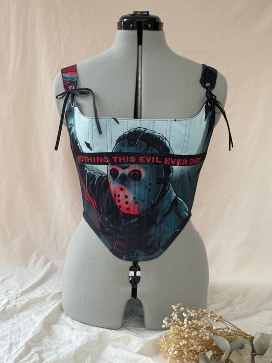 Reworked Jason/Friday the 13th cropped back lacing corset - S