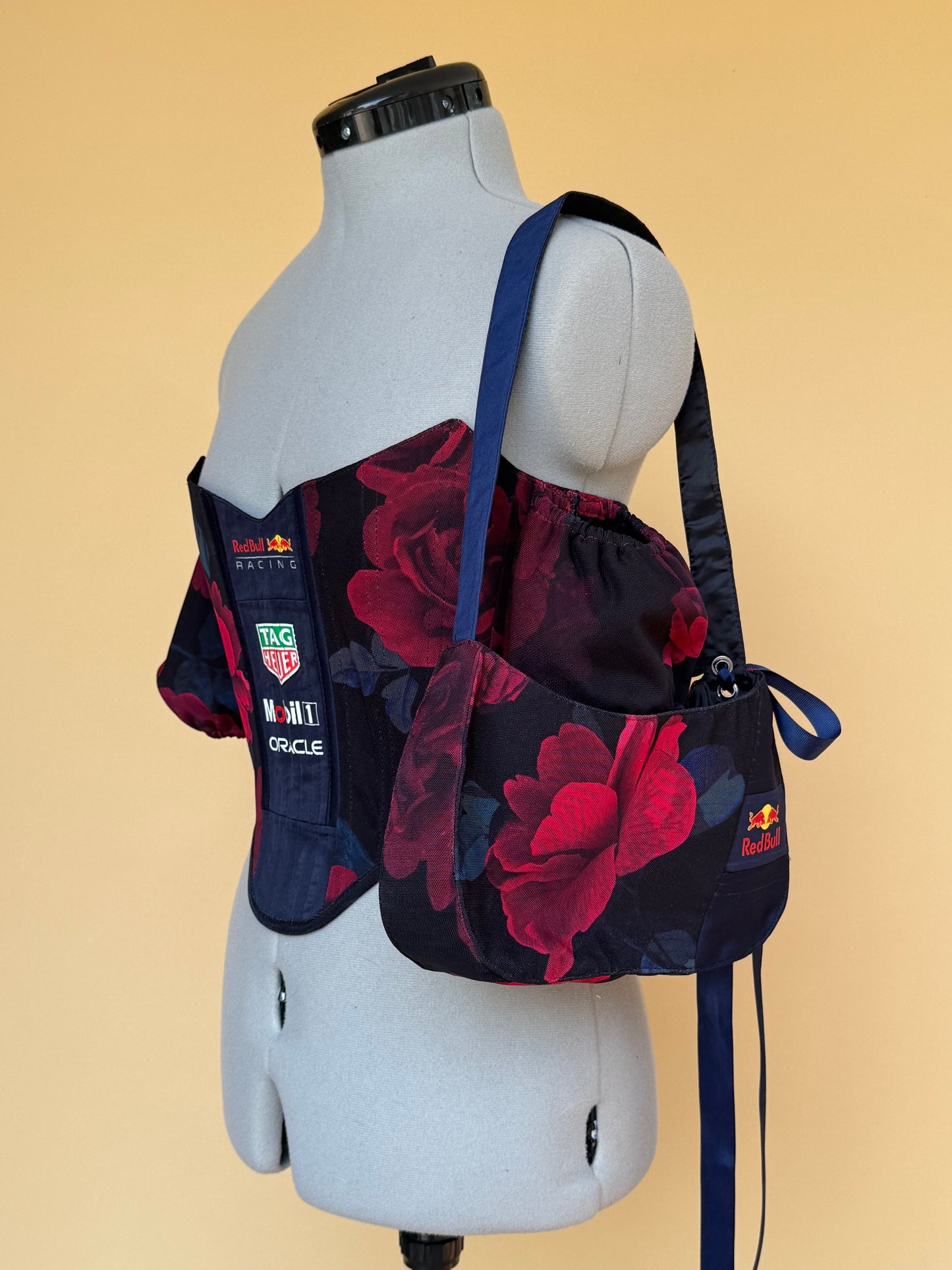 Reworked Redbull cropped back lacing corset with bag -XS