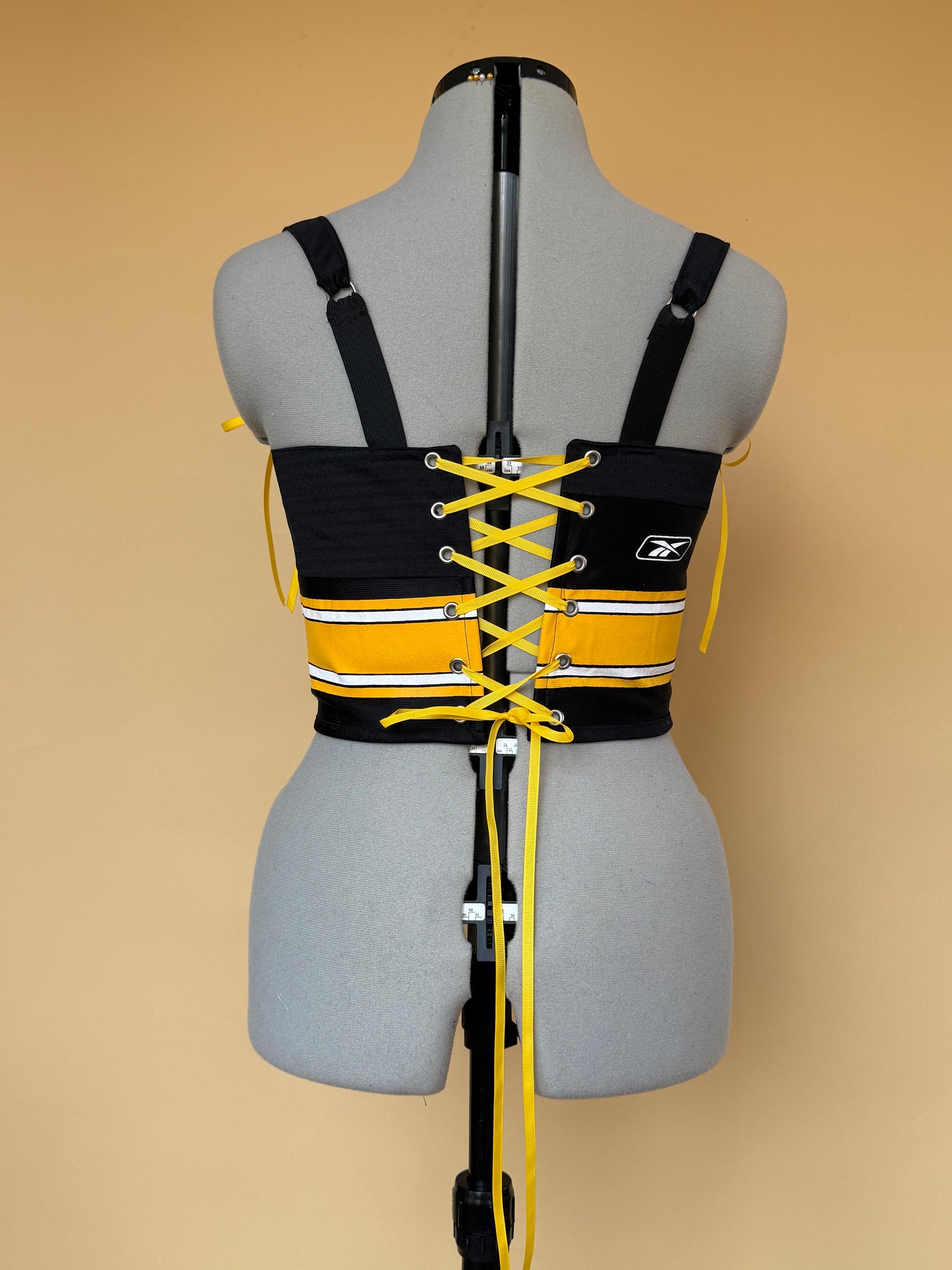 Reworked Pittsburgh Steelers cropped back lacing corset and matching Bag - S