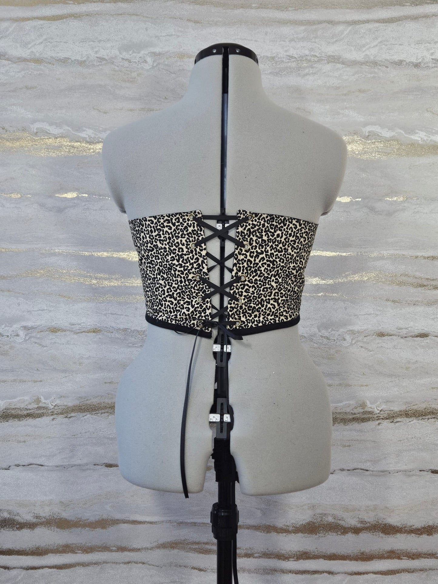 Reworked leopard print heart cropped back lacing corset - XS-S