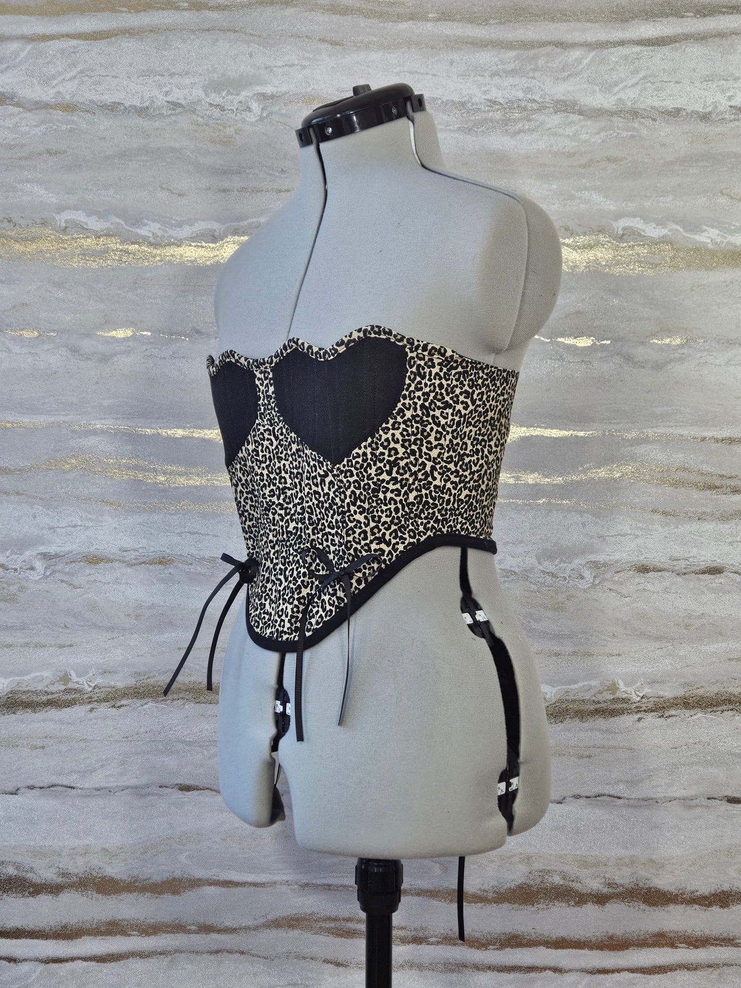 Reworked leopard print heart cropped back lacing corset - XS-S