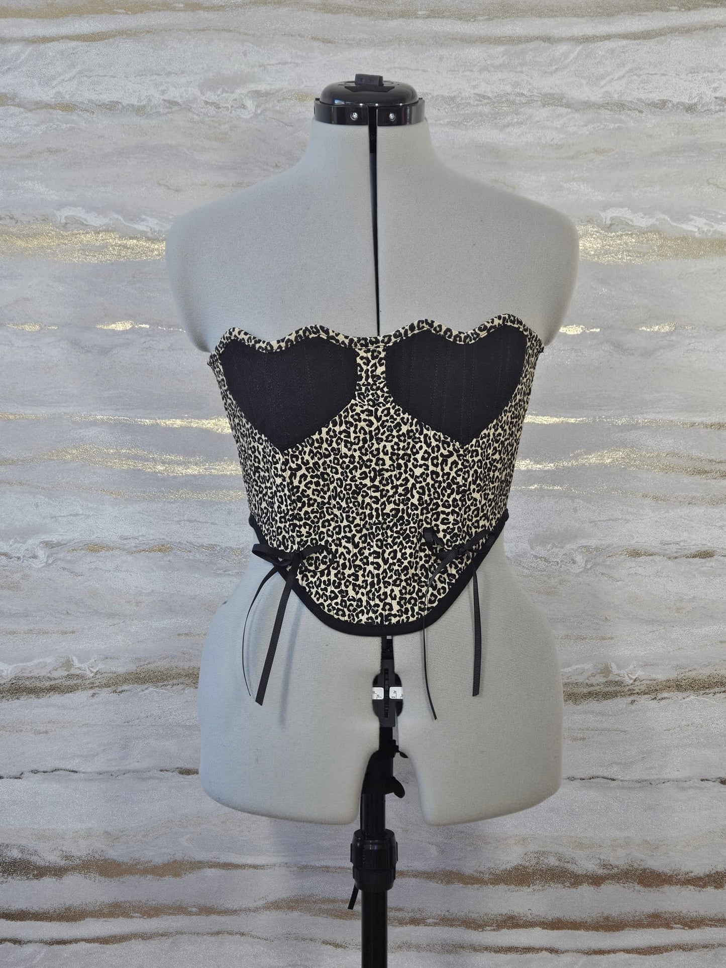 Reworked leopard print heart cropped back lacing corset - XS-S