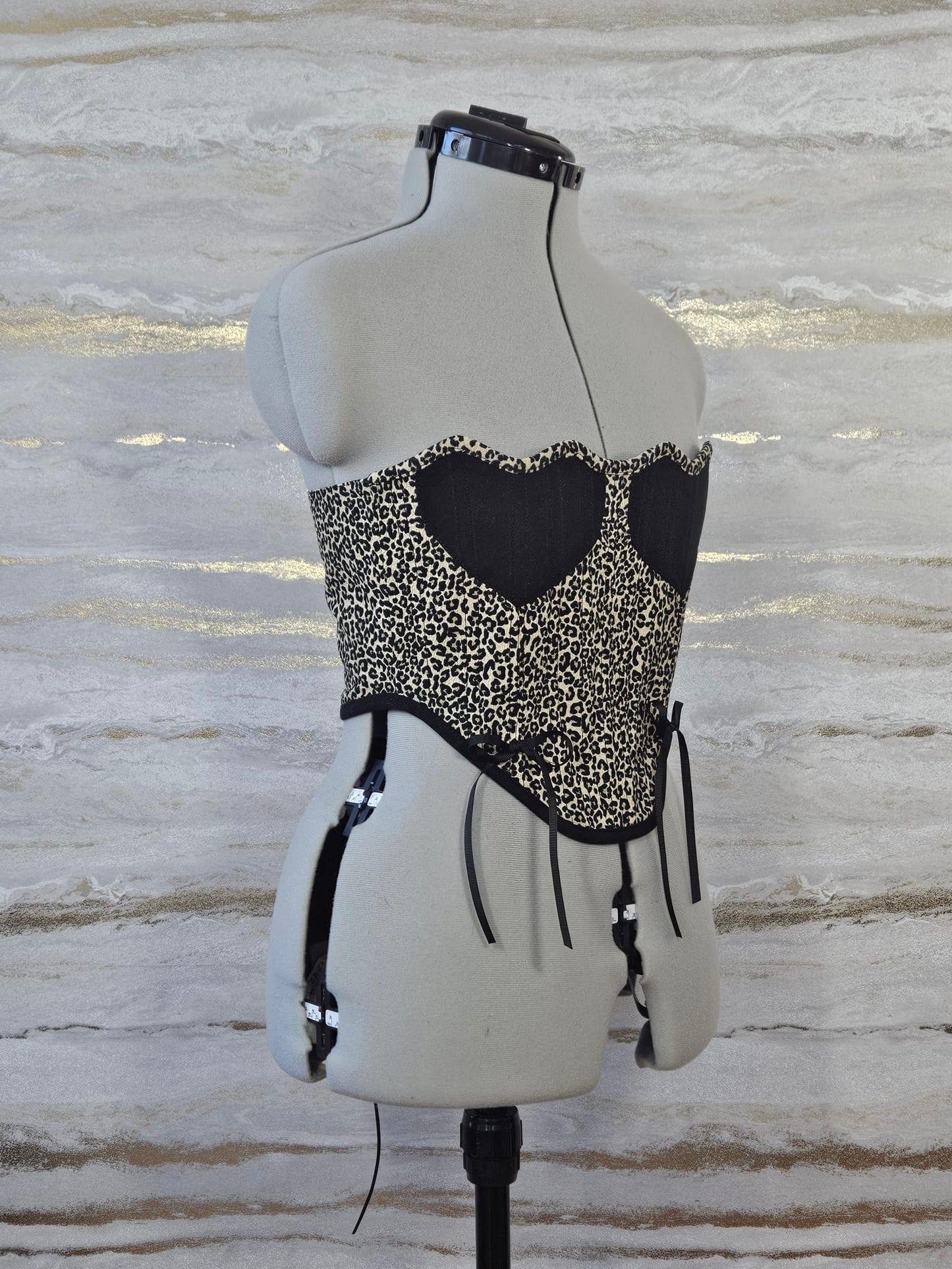 Reworked leopard print heart cropped back lacing corset - XS-S