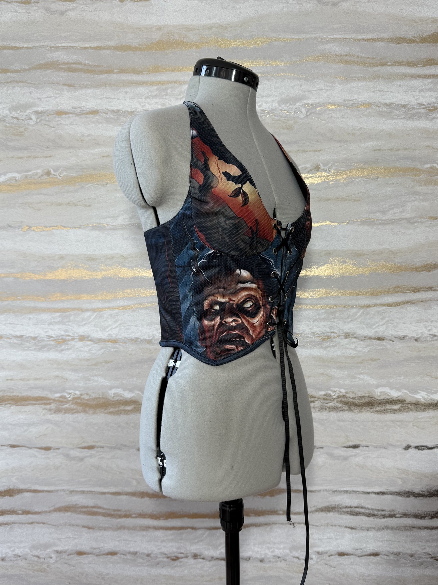 Reworked Evil Dead cropped front lacing corset - S