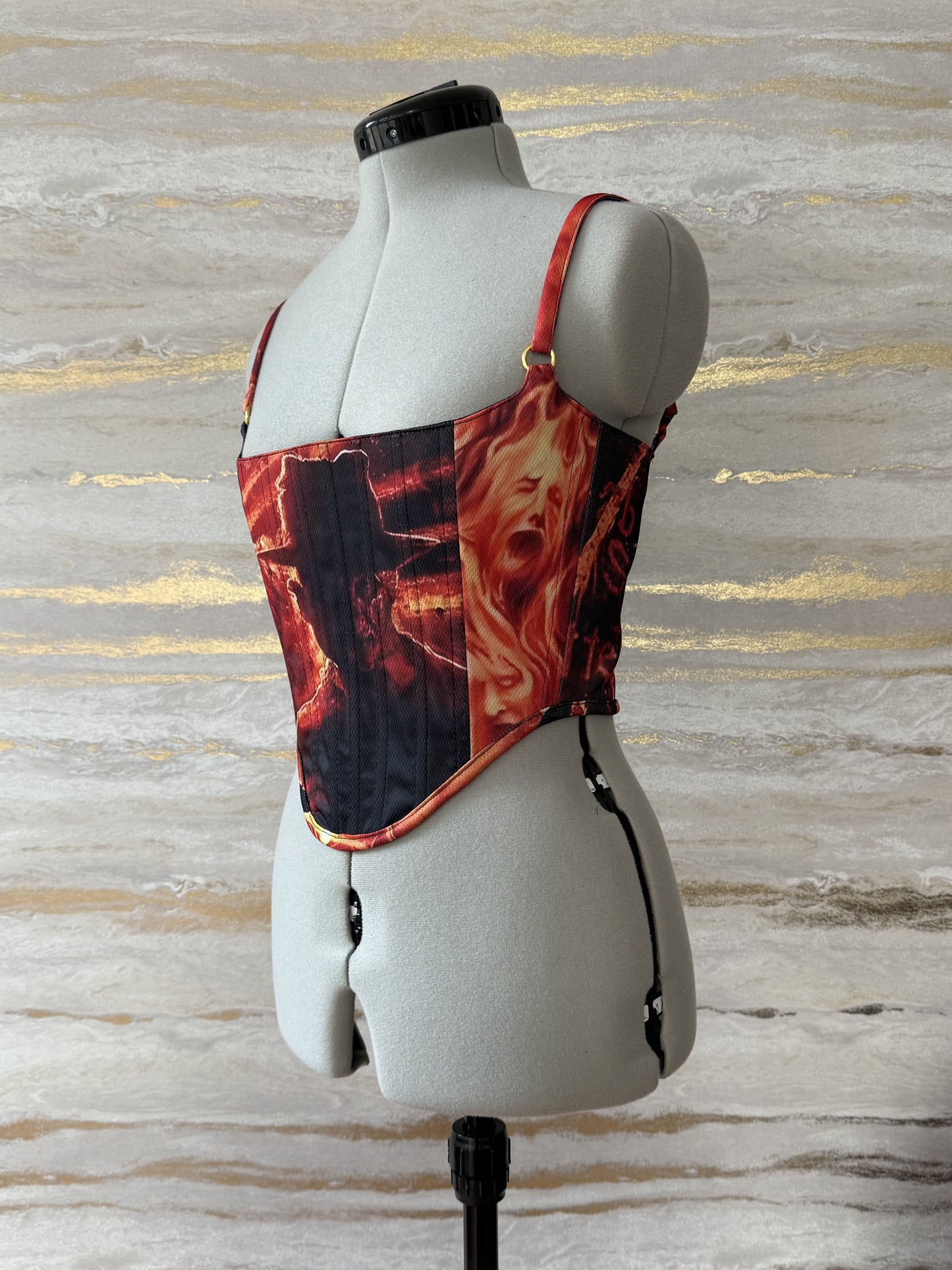 Reworked Freddy Krueger cropped back lacing corset - XS-S