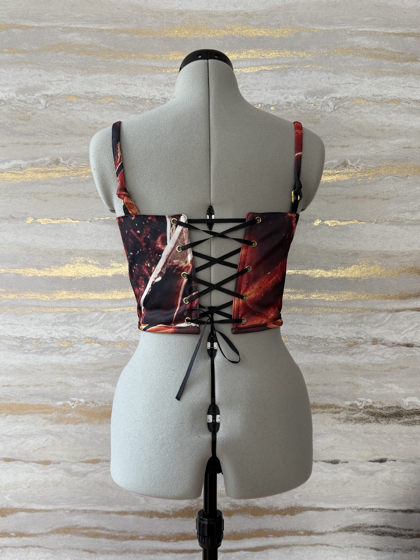 Reworked Freddy Krueger cropped back lacing corset - XS-S