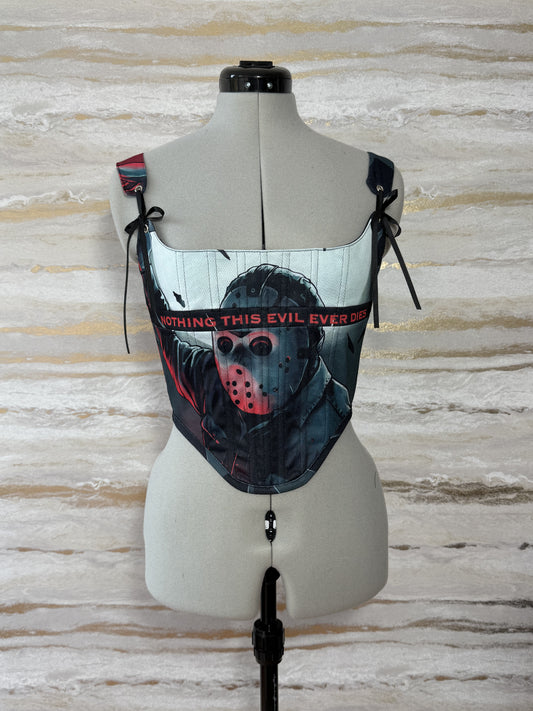 Reworked Jason/Friday the 13th cropped back lacing corset - S