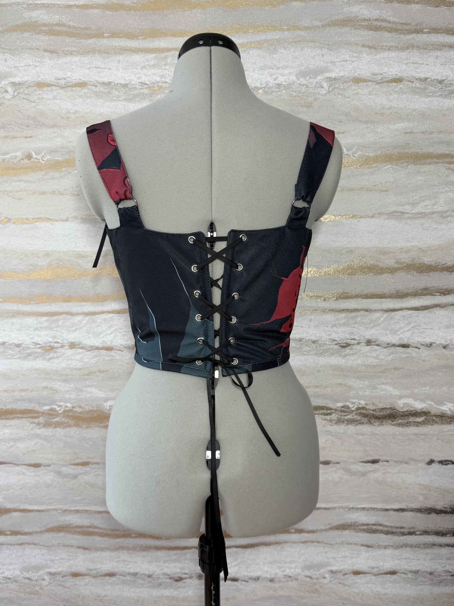 Reworked Jason/Friday the 13th cropped back lacing corset - S