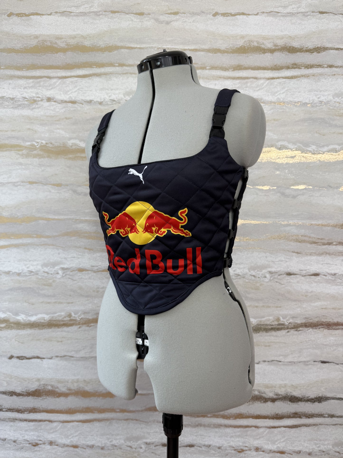 Reworked Red Bull cropped Quilted corset style top - XS/S