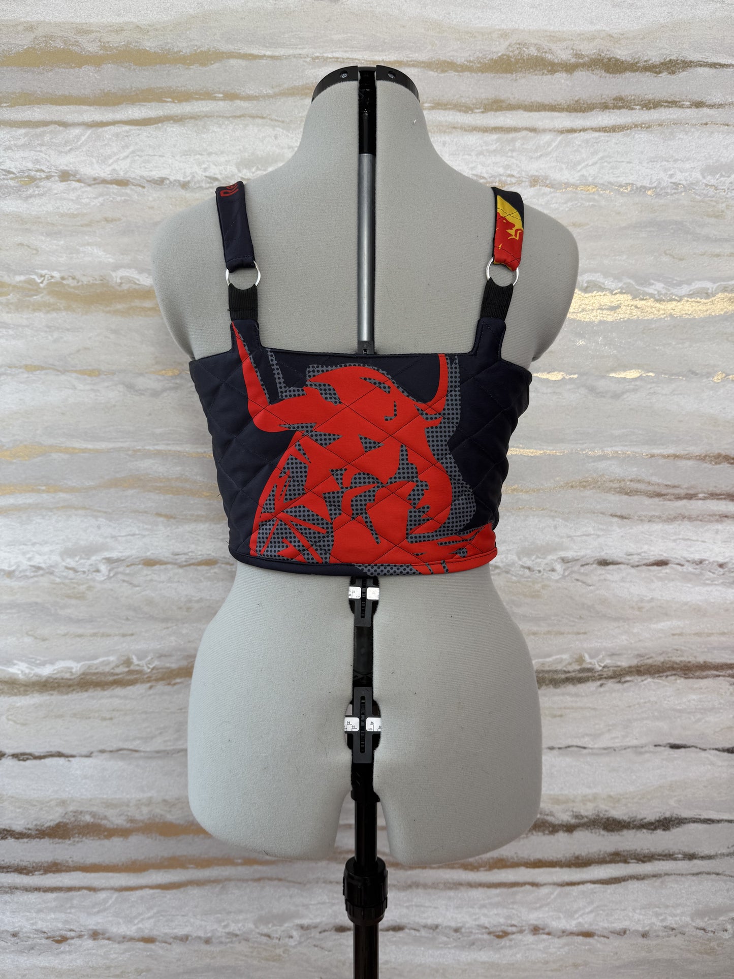 Reworked Red Bull cropped Quilted corset style top - XS/S