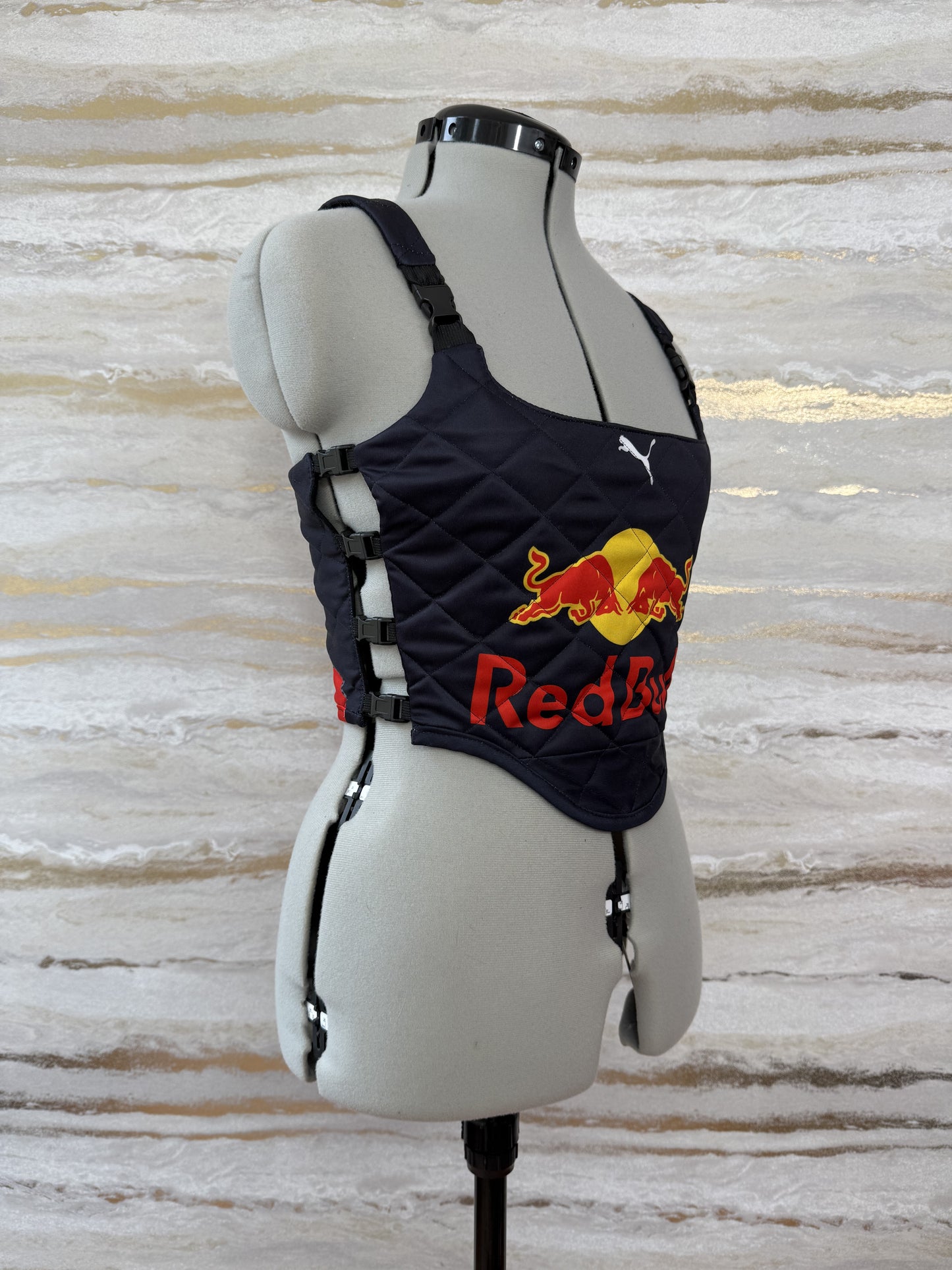 Reworked Red Bull cropped Quilted corset style top - XS/S