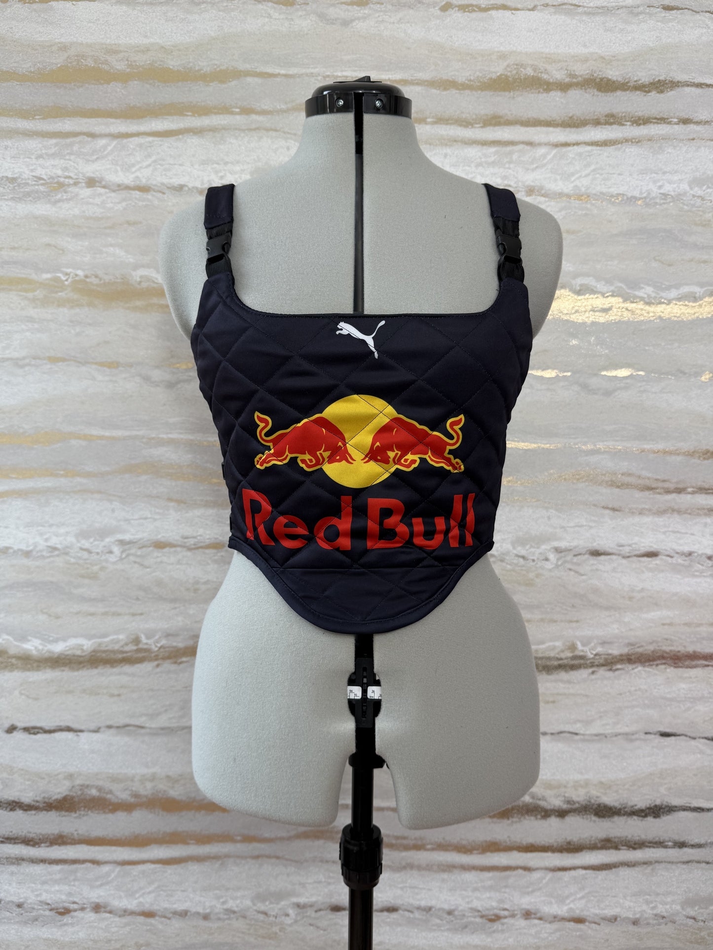 Reworked Red Bull cropped Quilted corset style top - XS/S