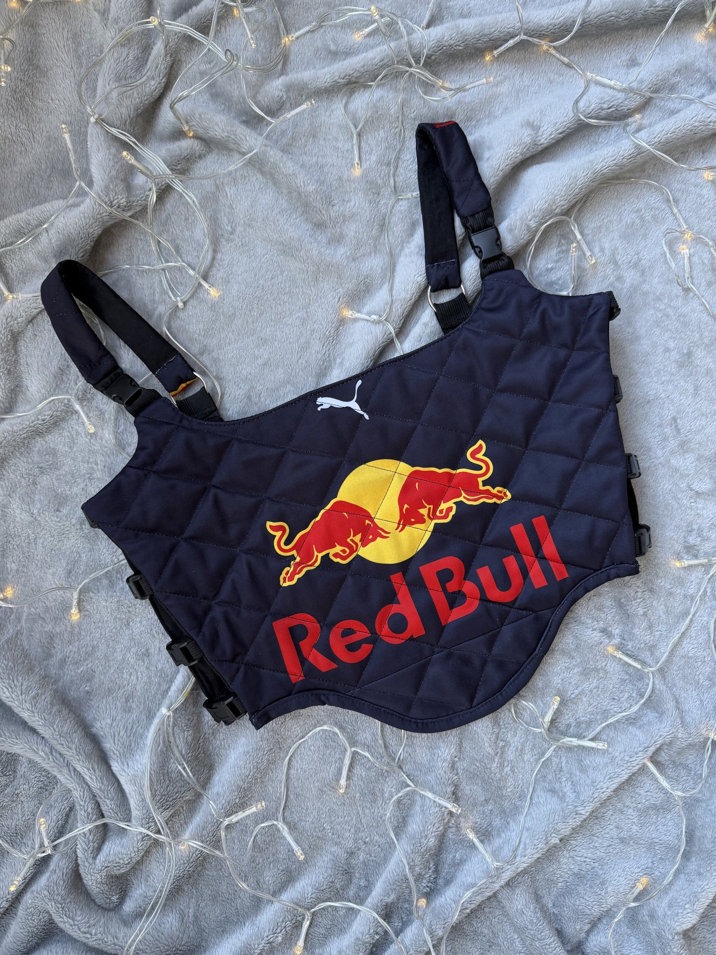 Reworked Red Bull cropped Quilted corset style top - XS/S