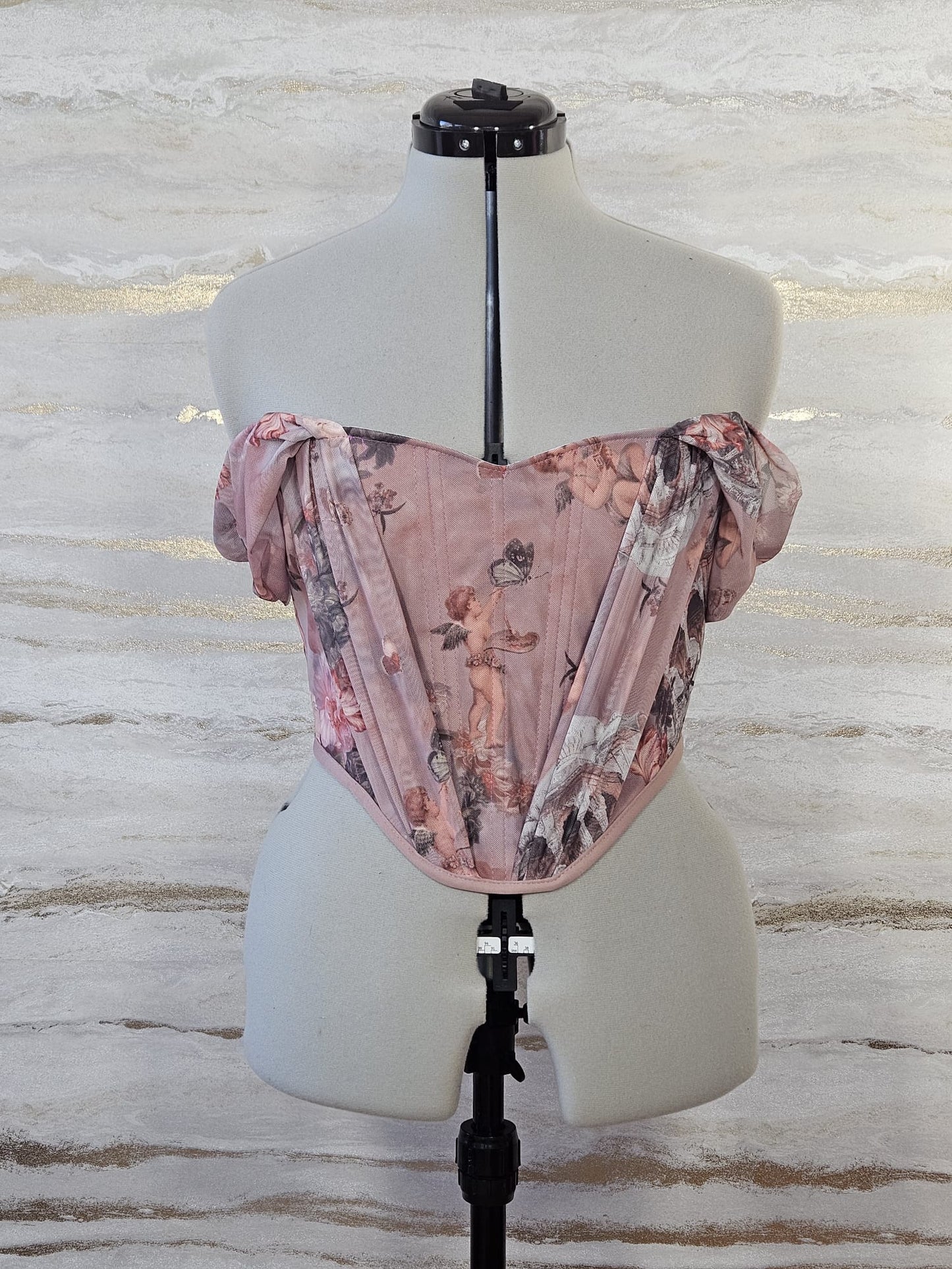 Reworked pink Enchanting Cherub cropped back lacing corset - S