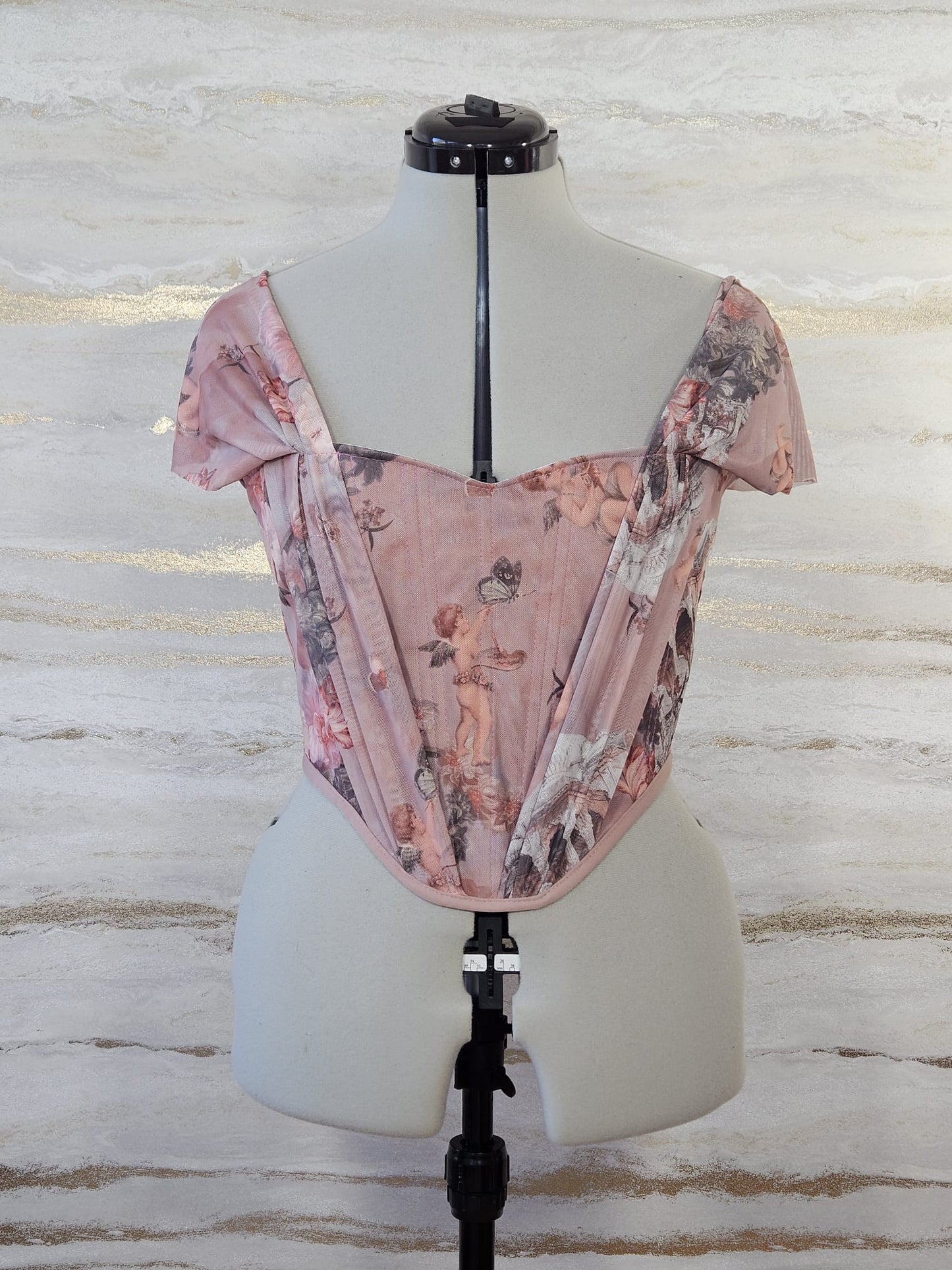 Reworked pink Enchanting Cherub cropped back lacing corset - S