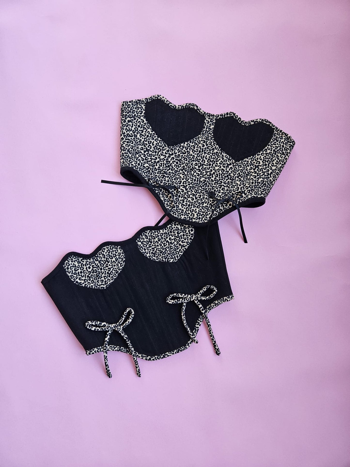 Reworked leopard print heart cropped back lacing corset - XS-S