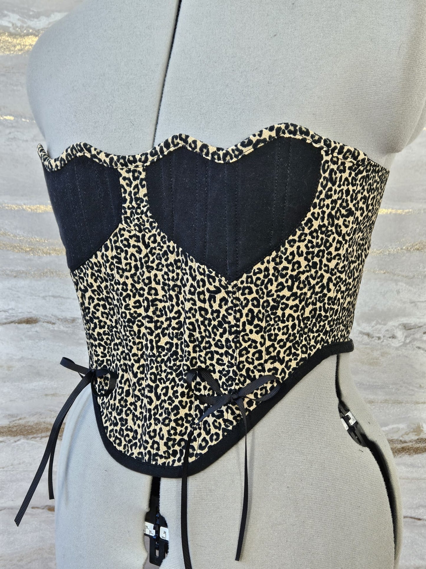 Reworked leopard print heart cropped back lacing corset - XS-S