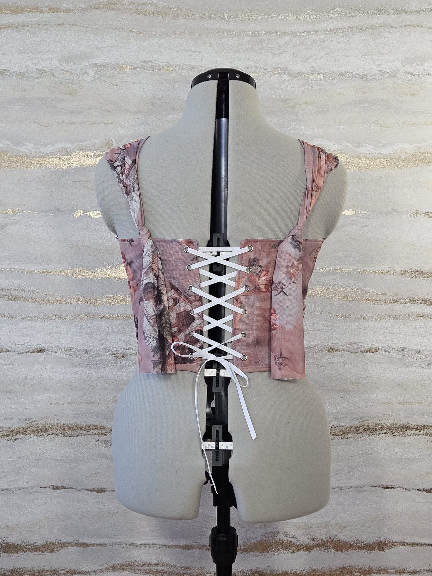 Reworked pink Enchanting Cherub cropped back lacing corset - S