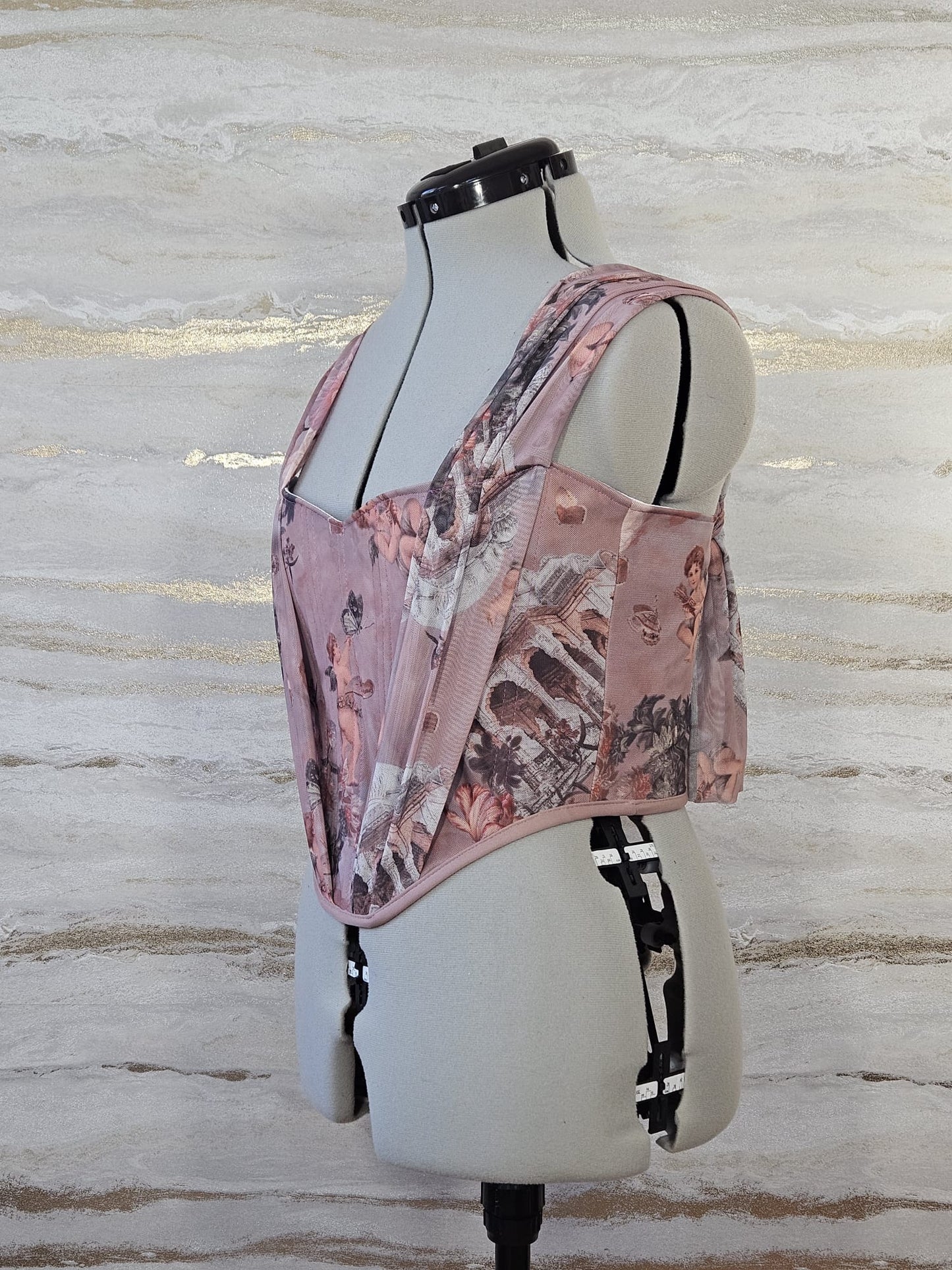 Reworked pink Enchanting Cherub cropped back lacing corset - S