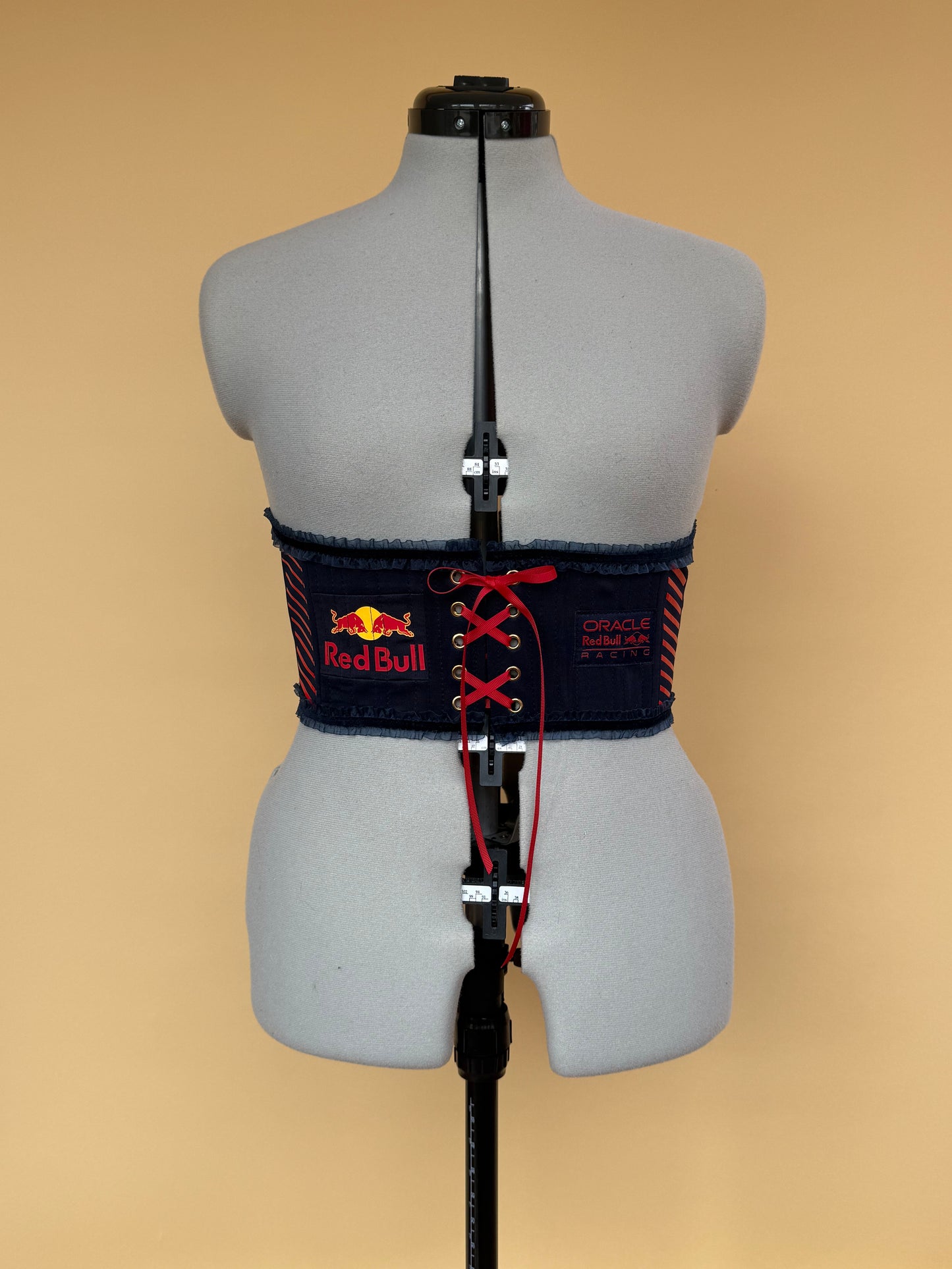 Sample Red Bull frilly corseted front and back lacing belt - S